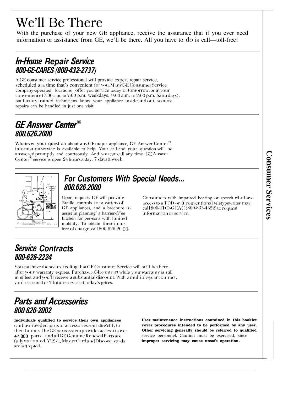 GE WA8600SCL, WA8607SCL operating instructions We’ll Be There 