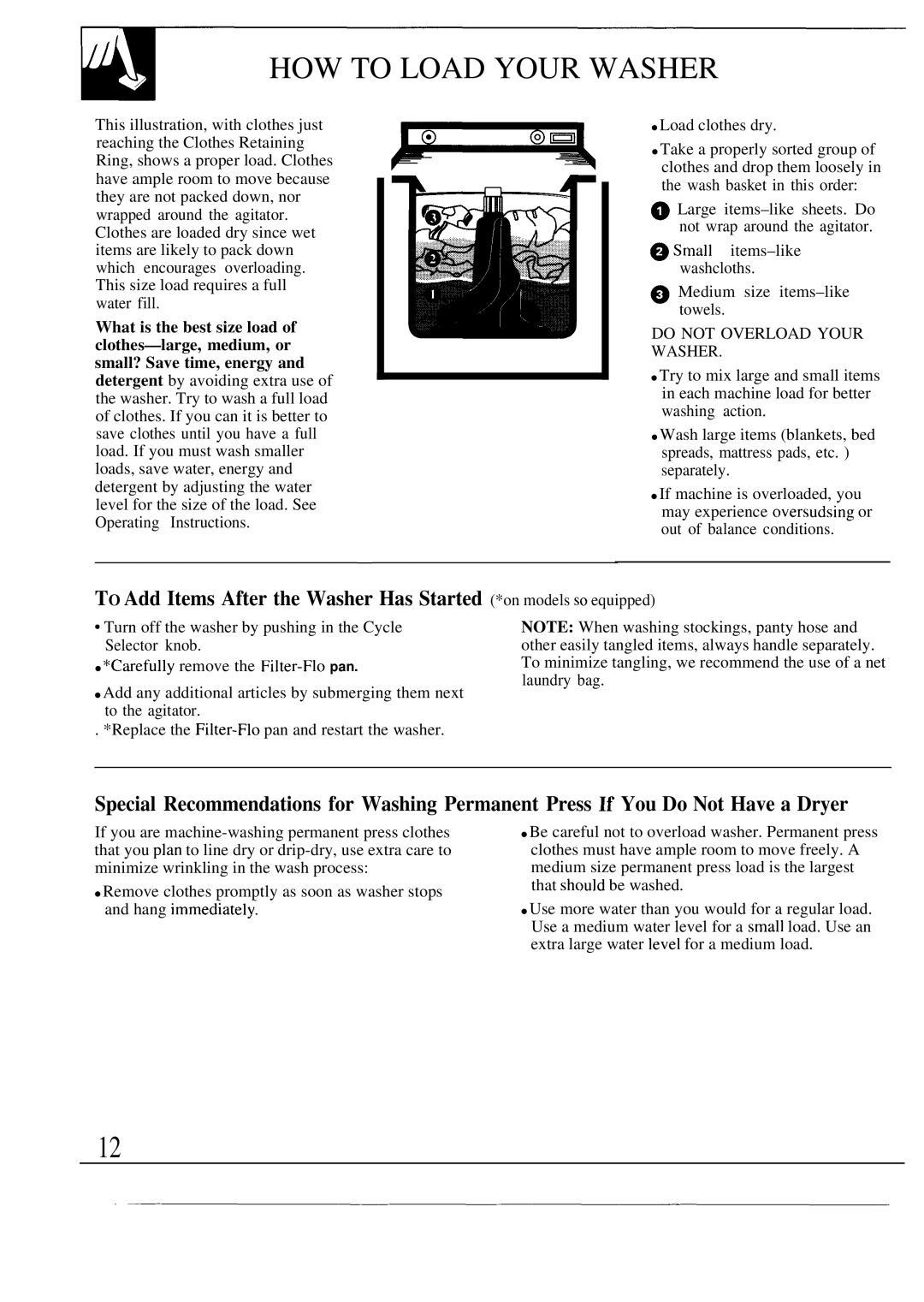 GE WA8610S operating instructions HOW to Load Your Washer, Do not Overload Your Washer 