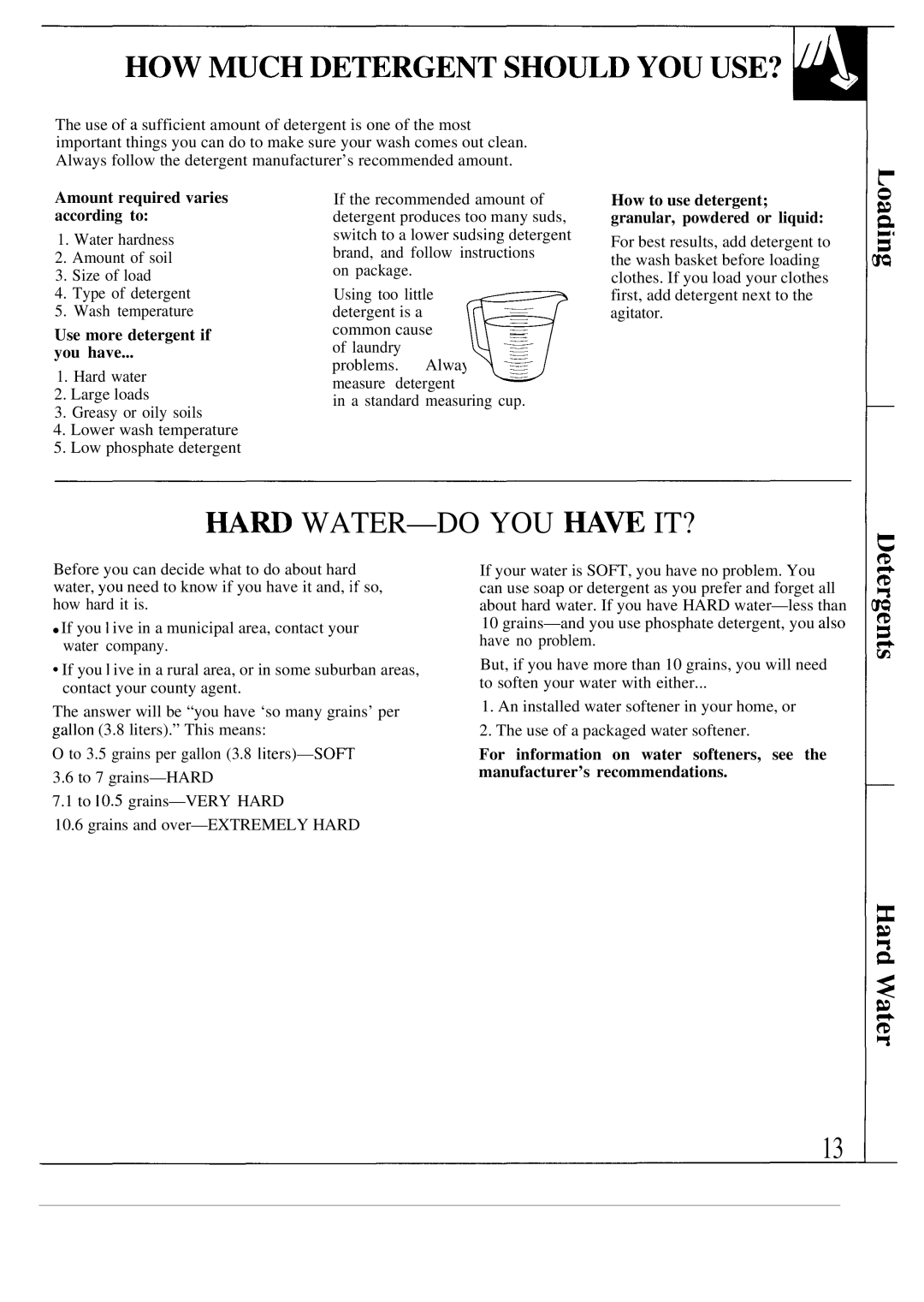 GE WA8610S ~Rd Water-Do You Mve It?, Amount required varies according to, Use more detergent if You have 