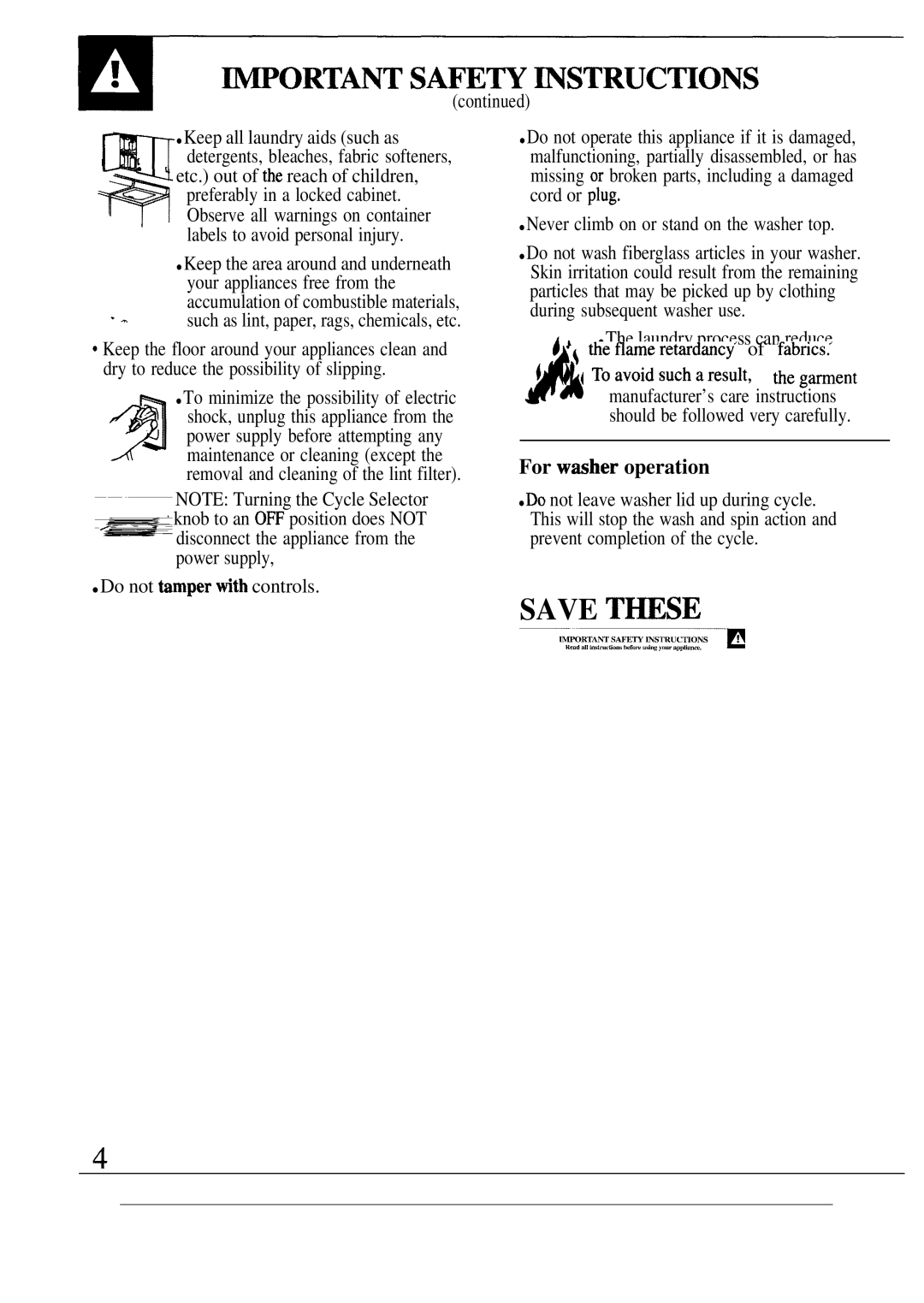 GE WA8610S operating instructions Wortant Safeh WSTRUCmONS, For wmher operation 