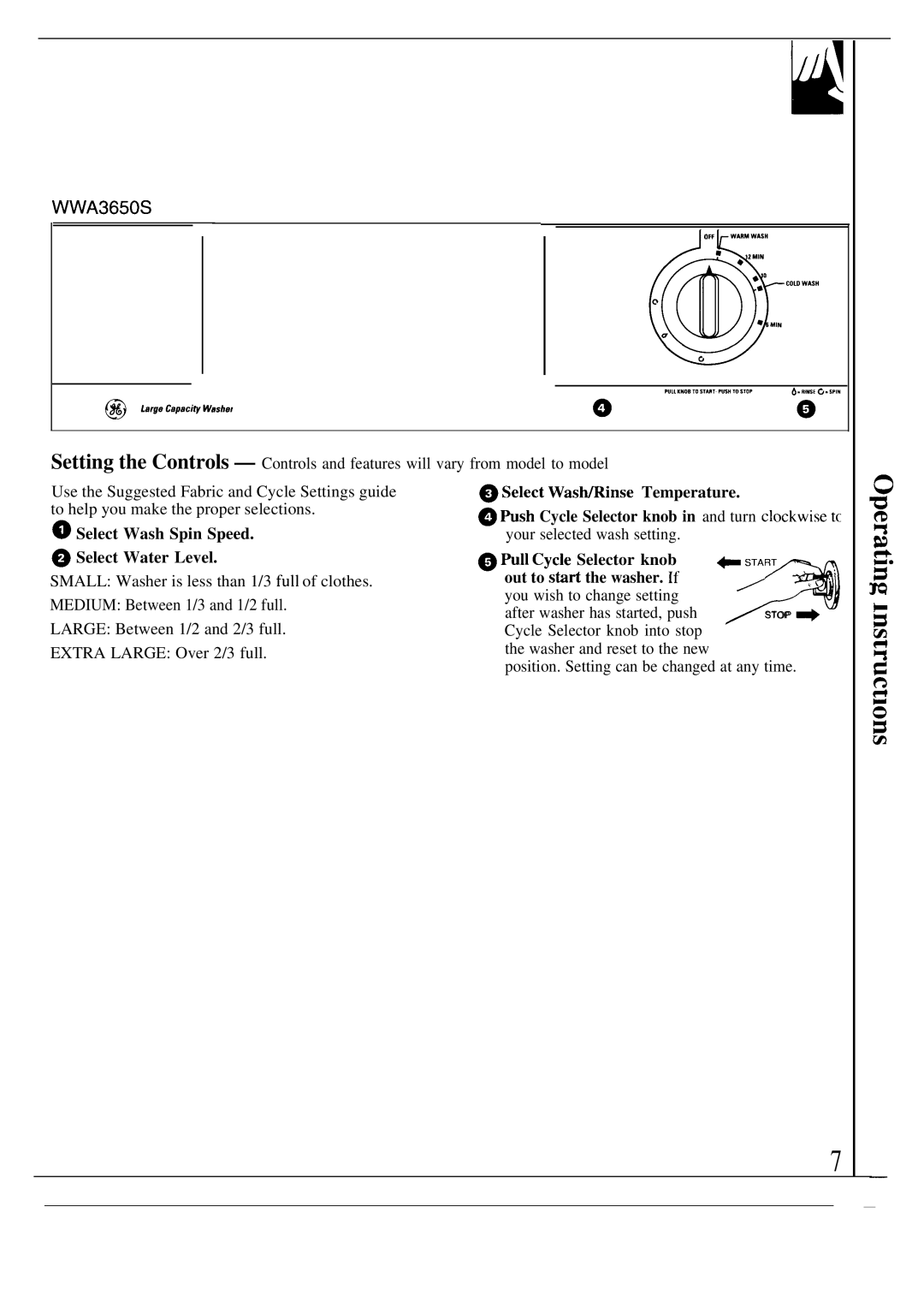 GE WA8610S operating instructions WWA3650S, ~ Select Wash Spin Speed ~ Select Water Level, ~ Select Was~inse Temperature 