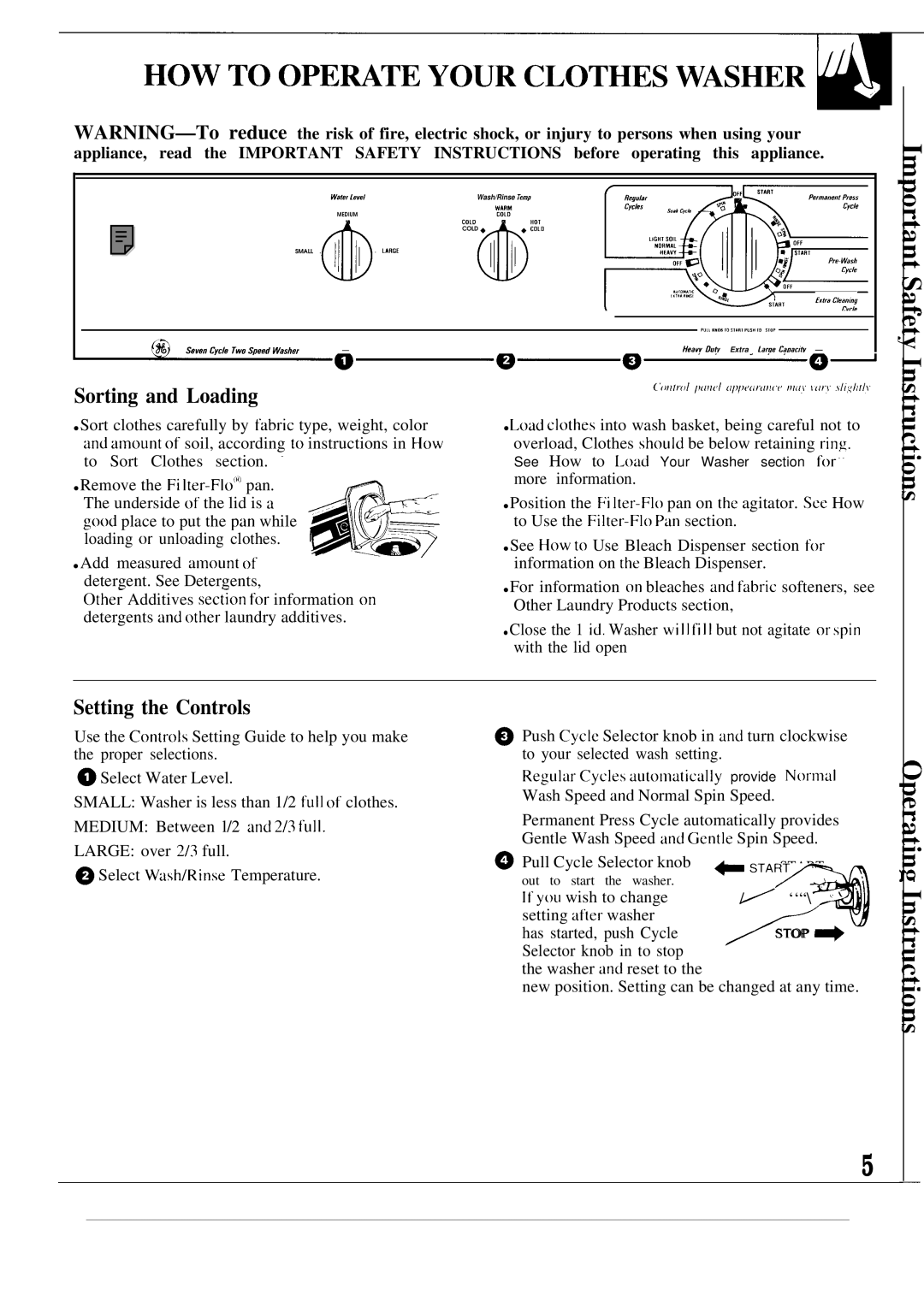 GE WA8600R, WA8616R operating instructions Sorting and Loading, Setting the Controls 