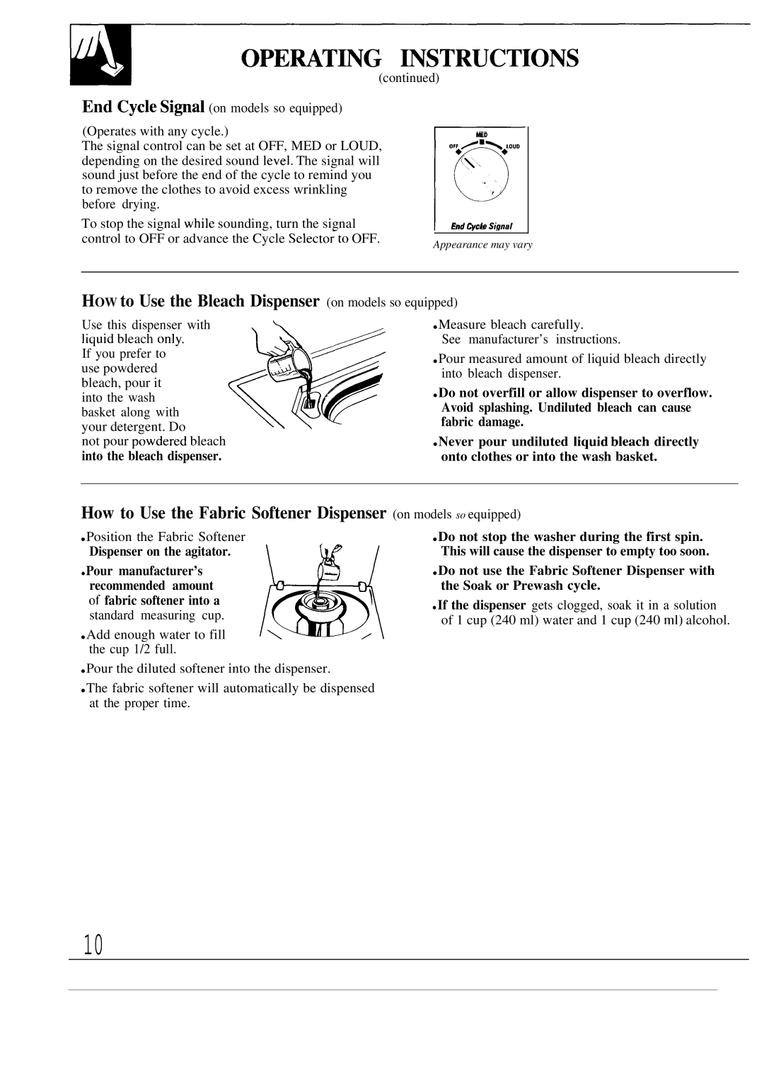 GE MA8950S, WA8900S, WA8630S, WA8620S operating instructions HOW to Use the Bleach Dispenser on models so equipped 