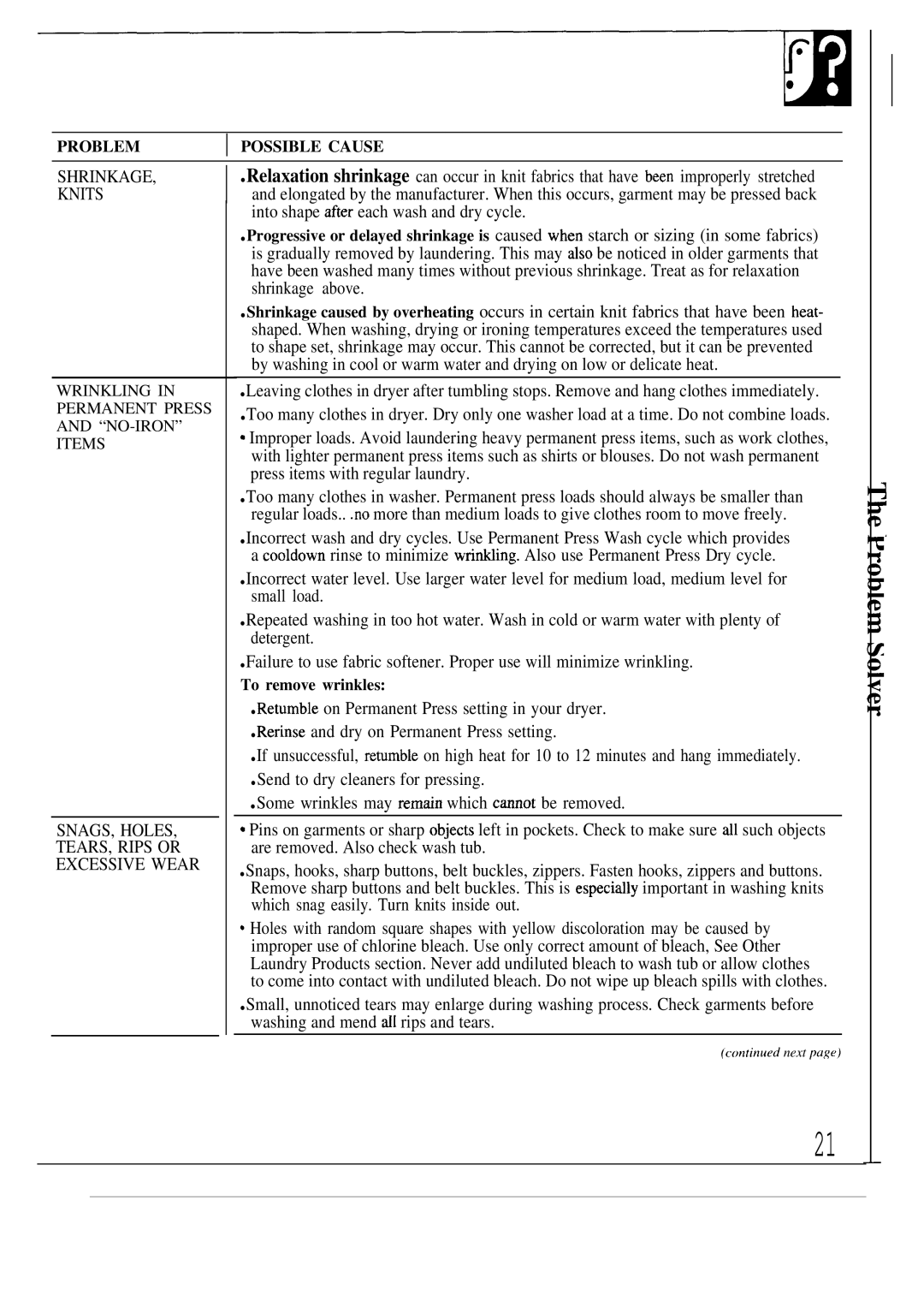 GE WA8630S, WA8900S, MA8950S, WA8620S operating instructions Shrinkage Knits, To remove wrinkles 