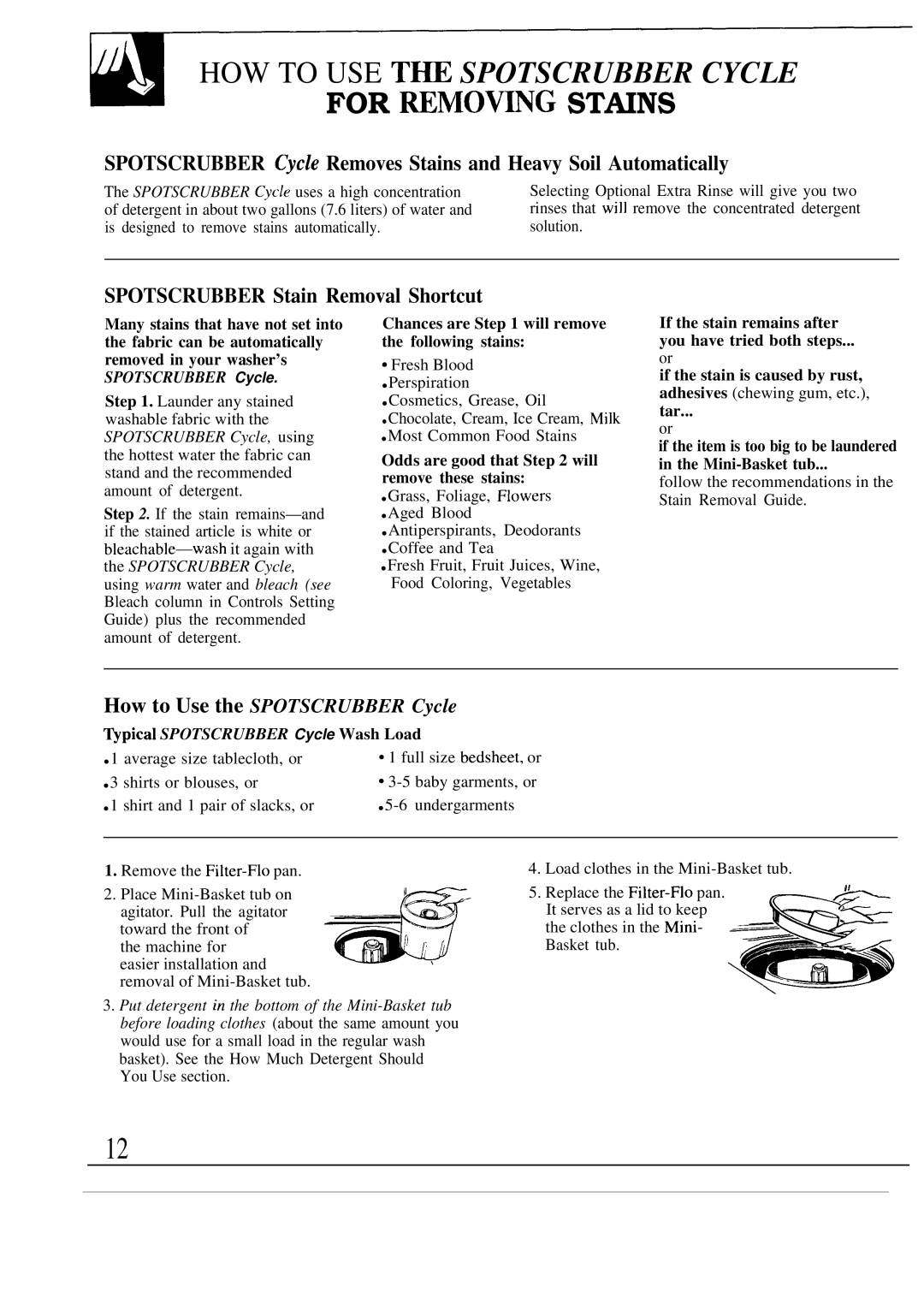 GE WA9895S operating instructions Spotscrubber Stain Removal Shortcut, Chances are will remove the following stains 