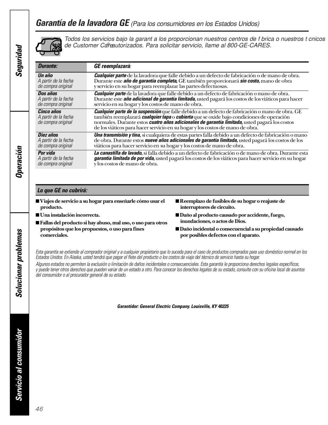 GE WASE4220 owner manual Servicio al consumidor 