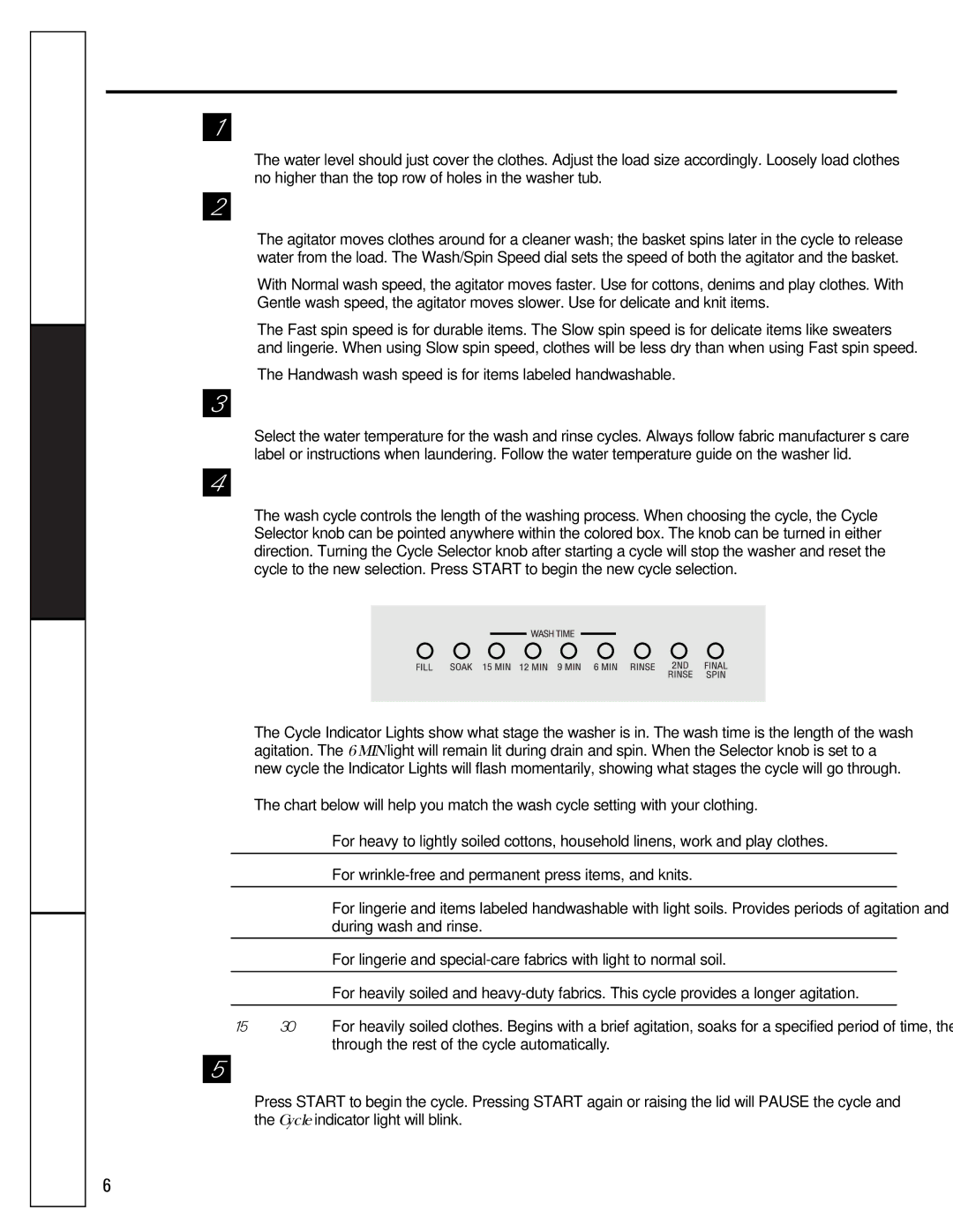 GE WASE4220 owner manual About the control settings, Load Size, Custom Care Wash/Spin Speeds, Temperature, Wash Cycle 