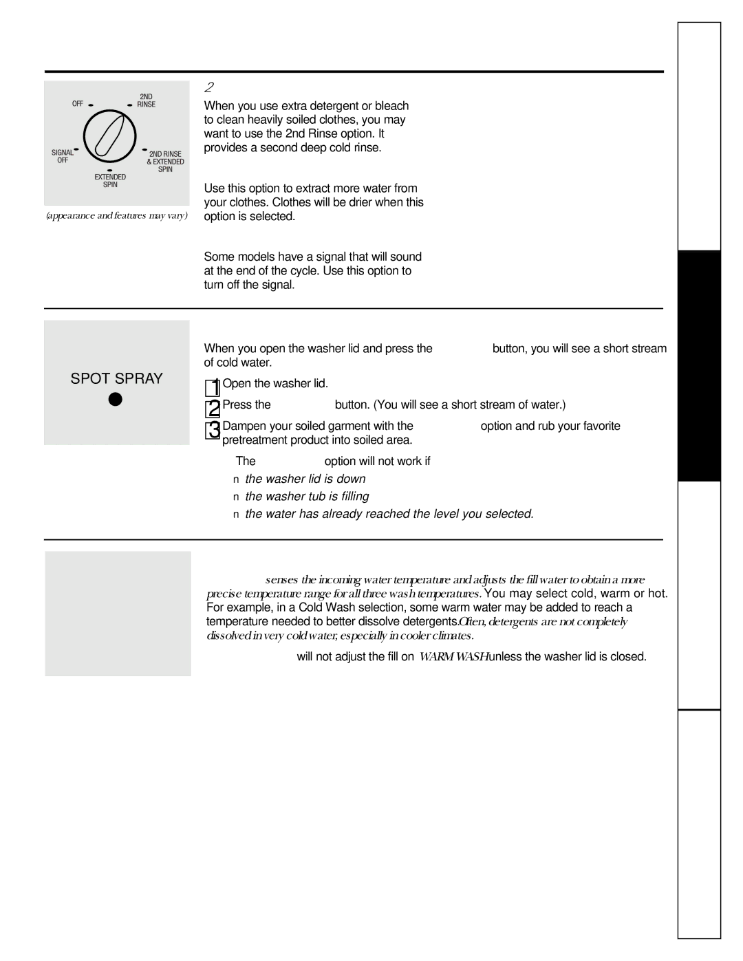 GE WASE4220 owner manual About washer features 