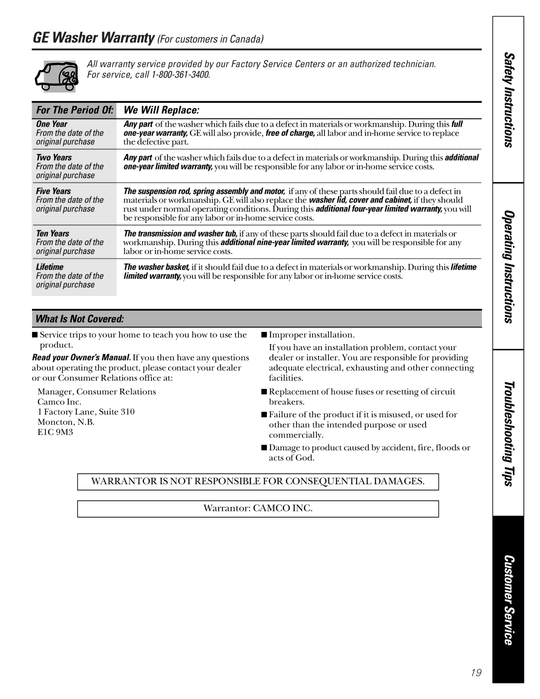 GE WASE4220 owner manual Operating Instructions 