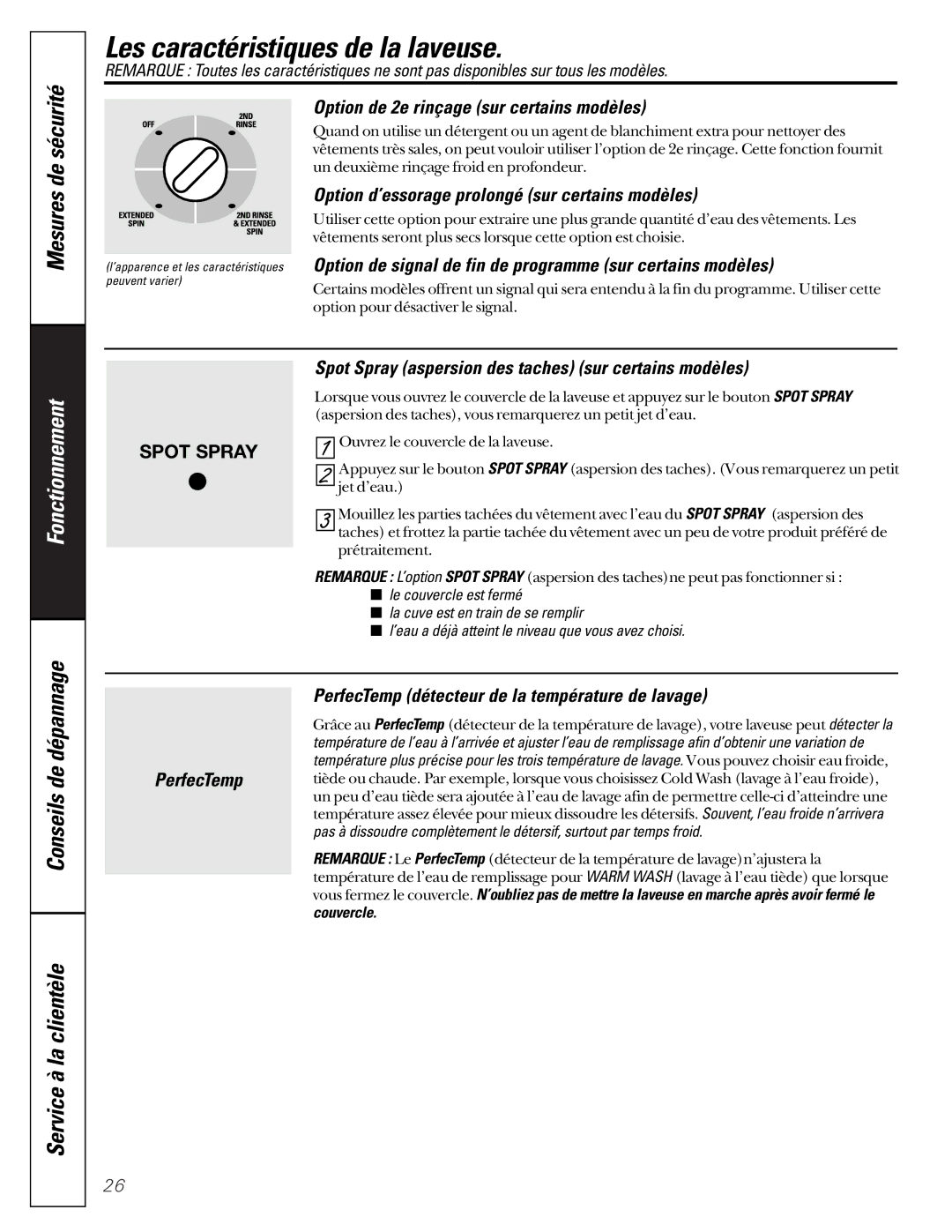 GE WASE4220 owner manual Les caractéristiques de la laveuse 