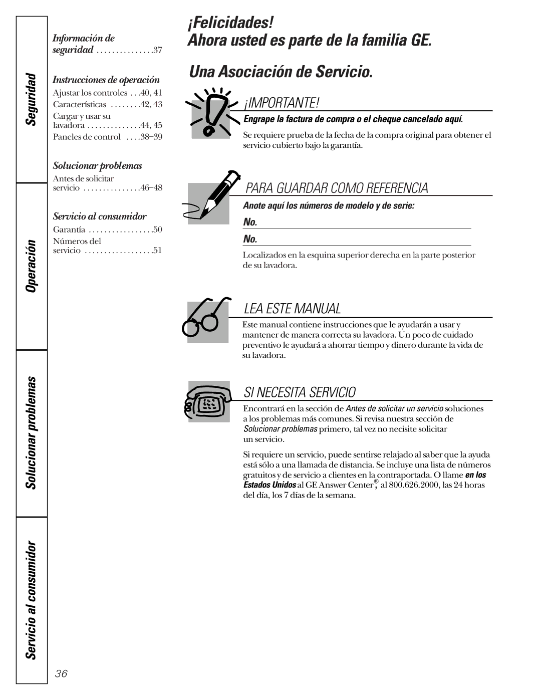 GE WASE4220 owner manual ¡Importante 