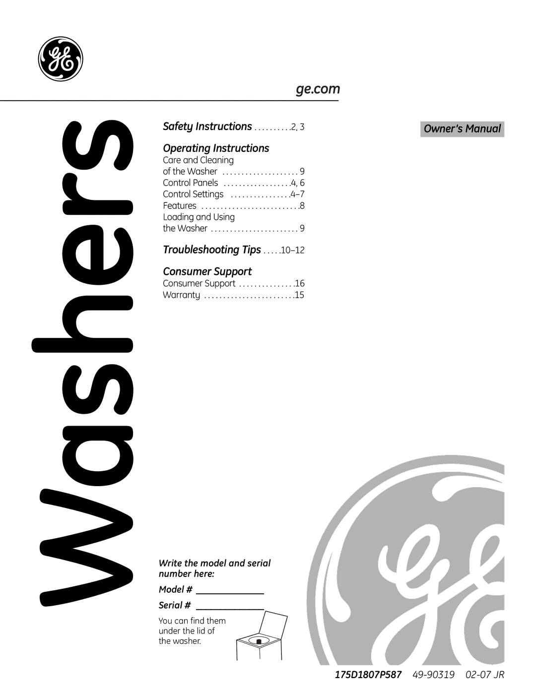 GE Washers owner manual 