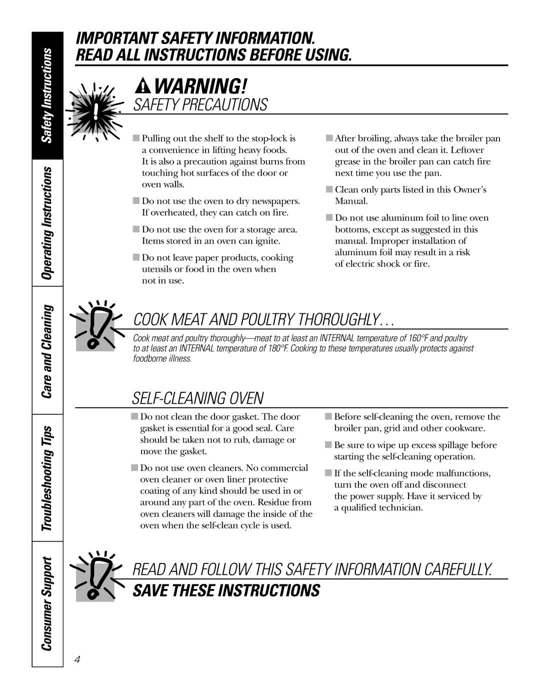 GE WB48X10055 warranty Operating Instructions, Consumer Support, Troubleshooting Tips 