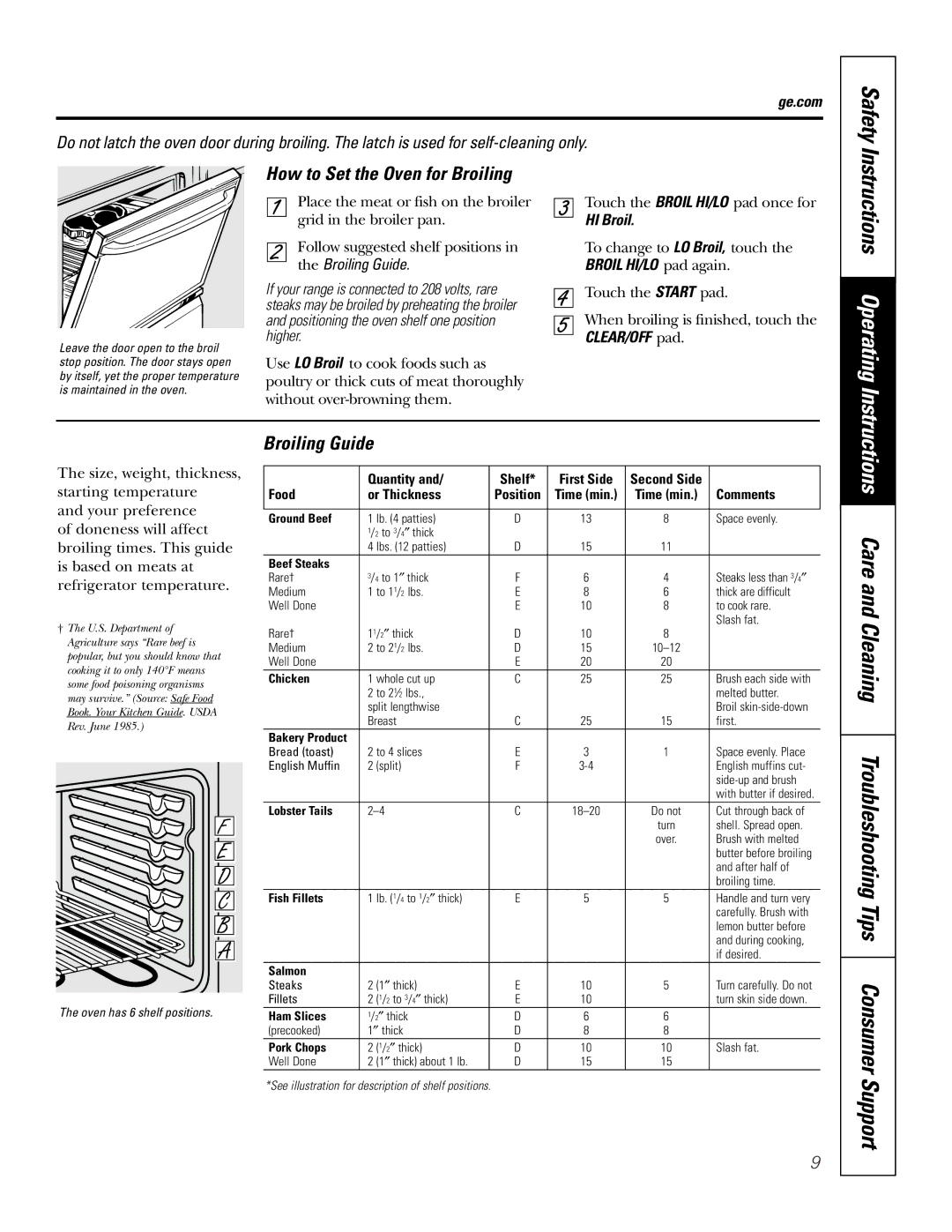 GE WB48X10057 Instructions Operating, How to Set the Oven for Broiling, Broiling Guide, HI Broil, Broil HI/LO pad again 