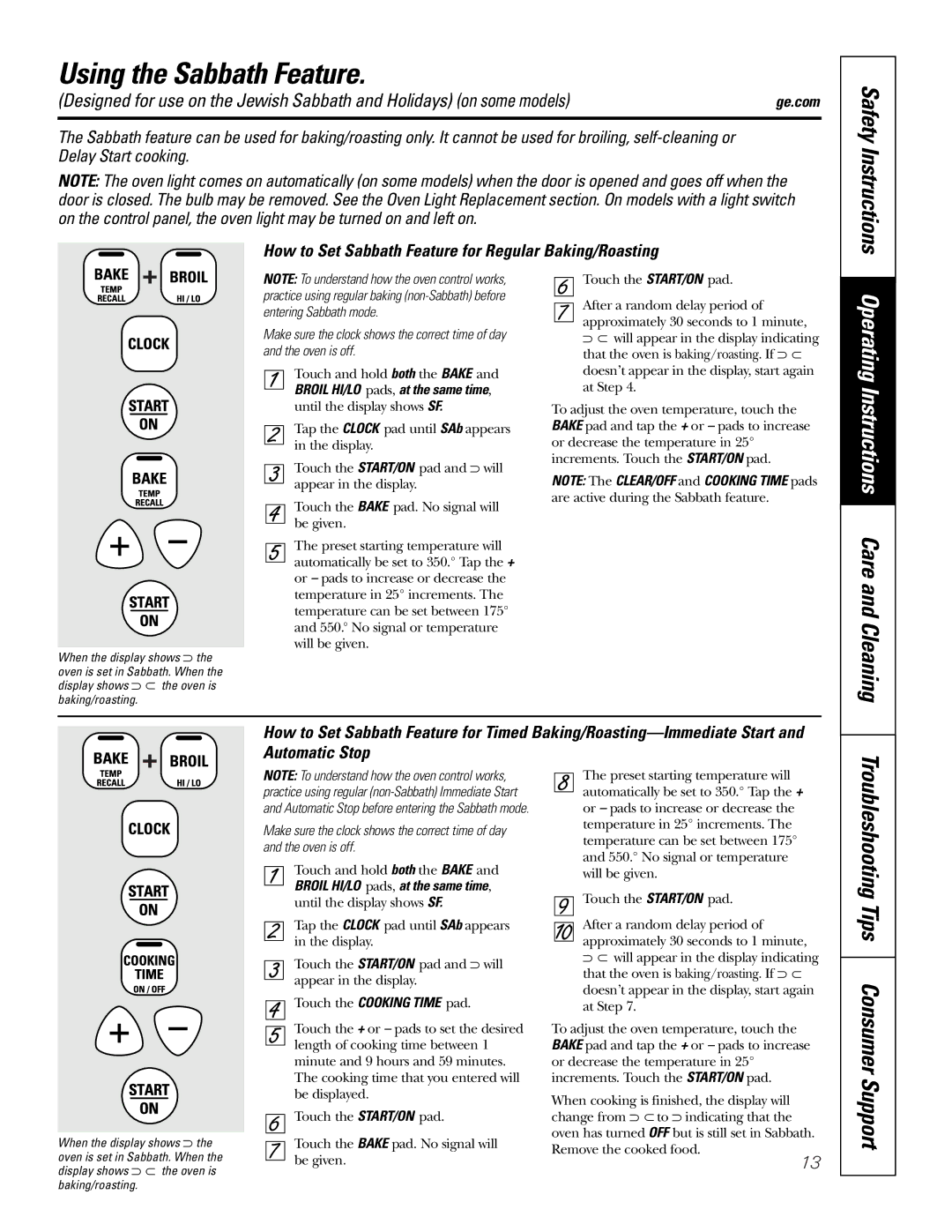 GE WB48X10057, WB48X10056 warranty Using the Sabbath Feature, Troubleshooting Tips Consumer Support 