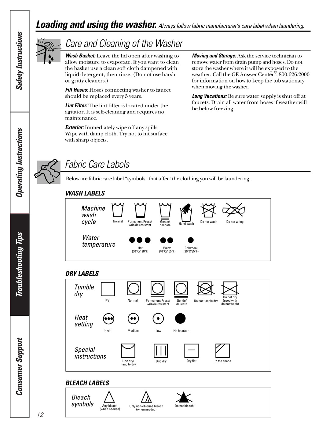 GE WBB3300, EWA2500 owner manual Care and Cleaning of the Washer 