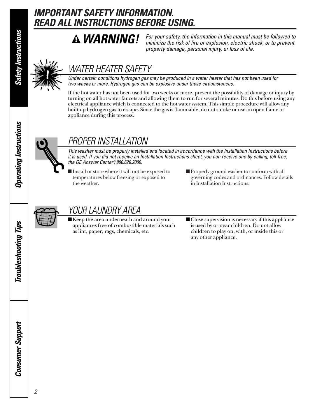 GE WBB3300, EWA2500 owner manual Water Heater Safety 