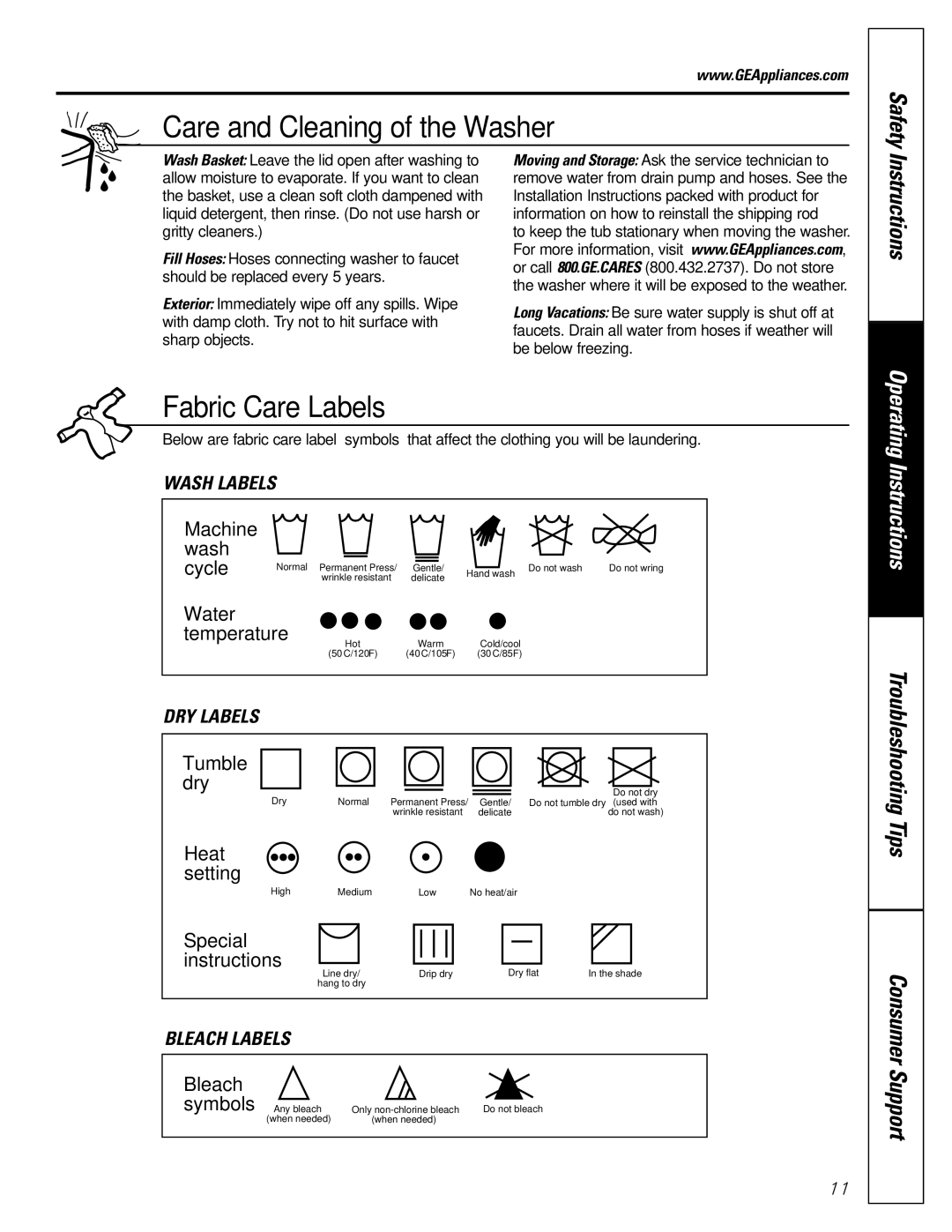 GE EWA4500, WBB4500, WARE5260 owner manual Care and Cleaning of the Washer 