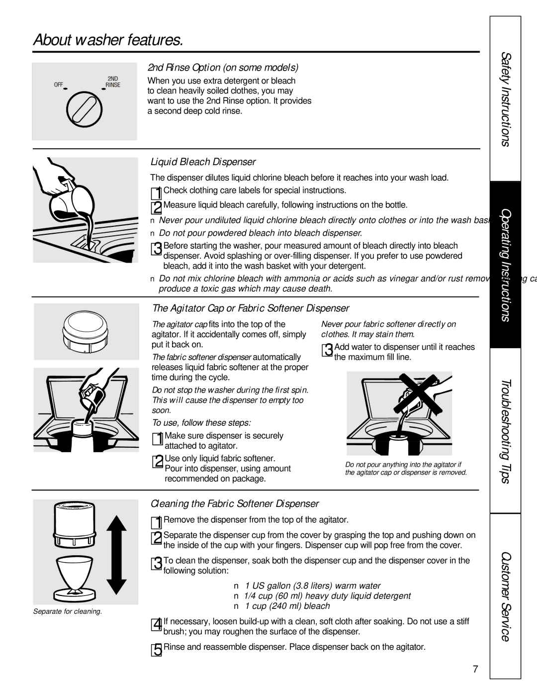 GE WBSE2090 owner manual About washer features, 2nd Rinse Option on some models 