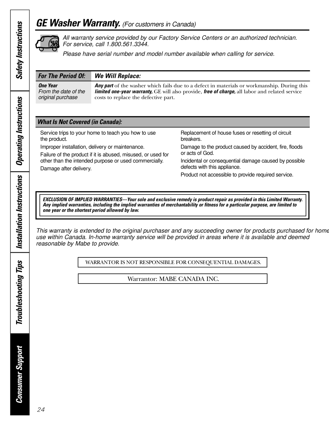 GE WBVH5200 operating instructions Instructions Safety Instructions, Consumer Support Troubleshooting Tips Installation 