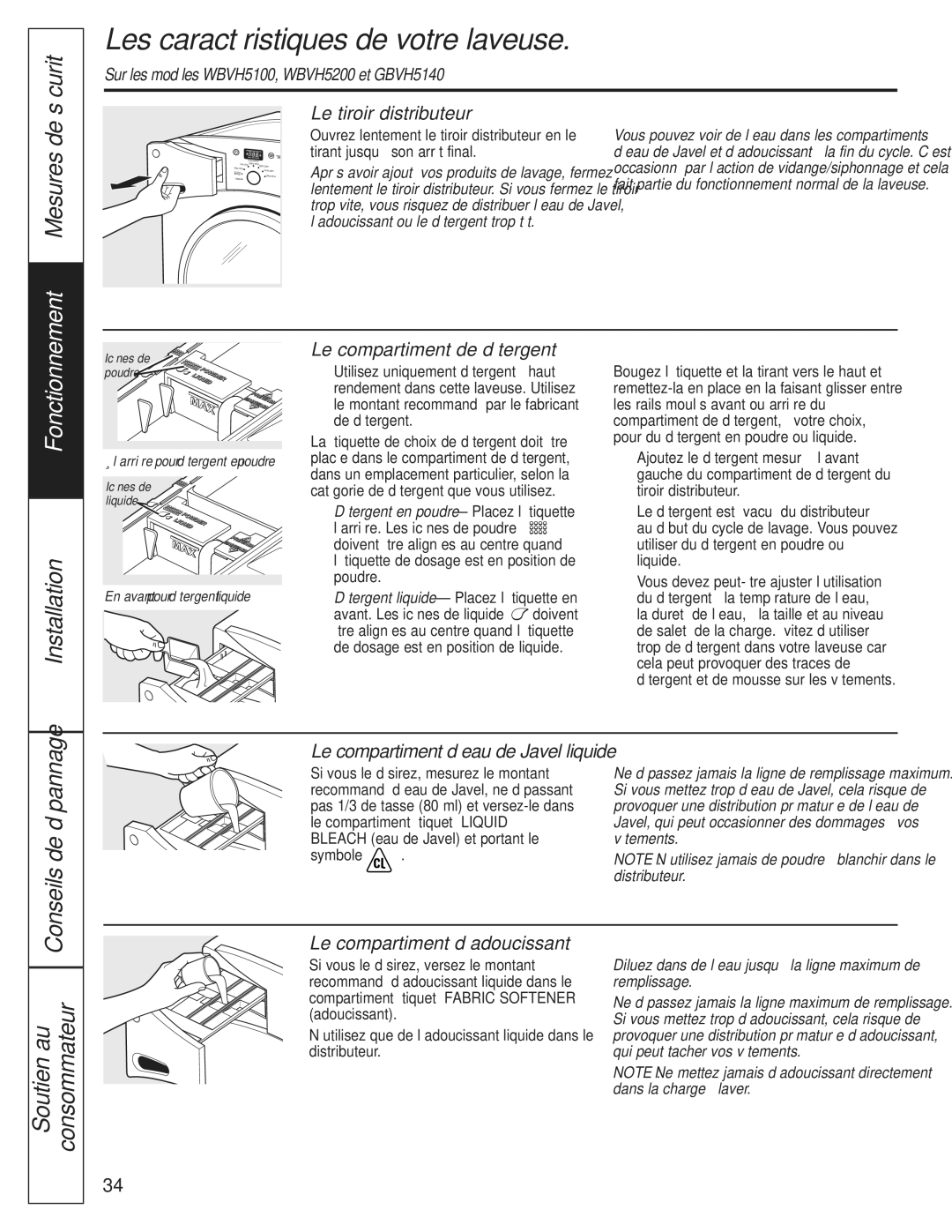 GE WBVH5200 operating instructions Les caractéristiques de votre laveuse 