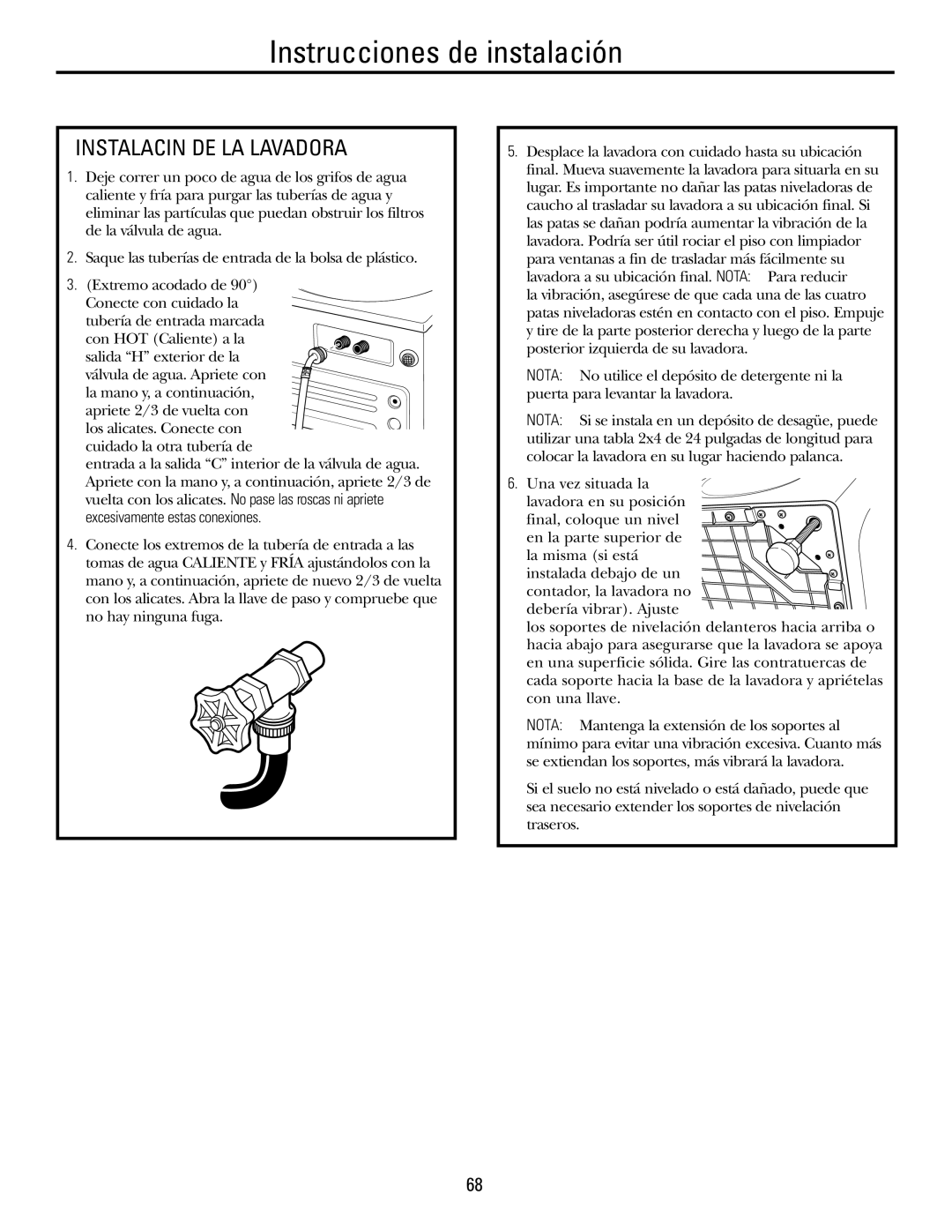 GE WBVH5200 operating instructions Instalación DE LA Lavadora 