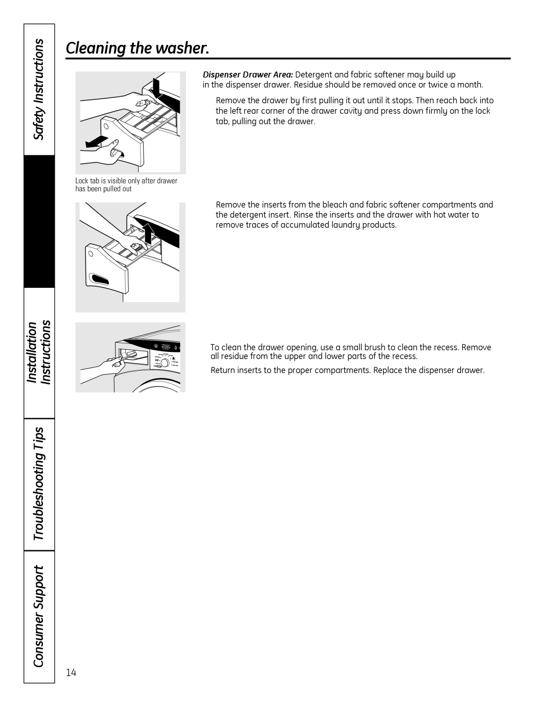 GE WBVH5300, GFWN1000 installation instructions Lock tab is visible only after drawer has been pulled out 