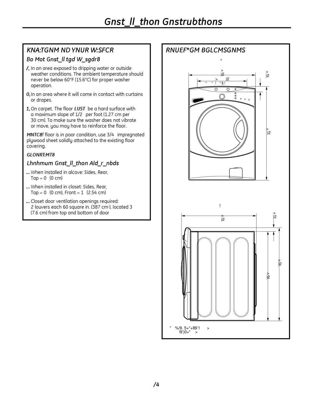 GE WBVH5300, GFWN1000 installation instructions LOCatIOn of yOUr WaSHEr, ROUgH-In DIMEnSIOnS 