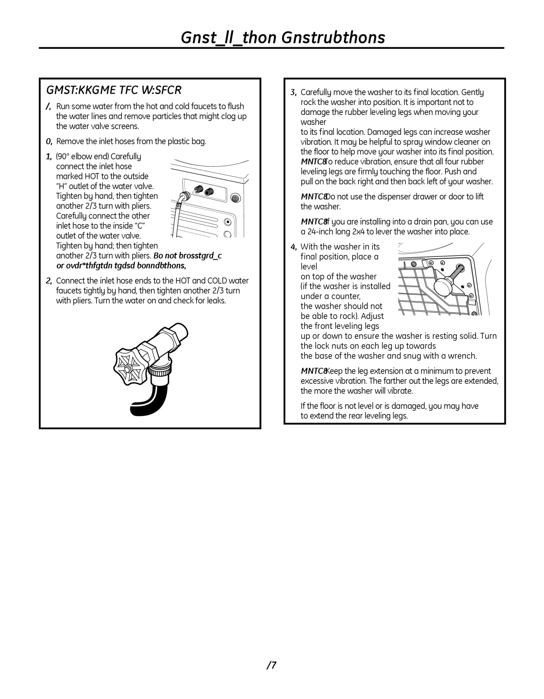 GE GFWN1000, WBVH5300 installation instructions InStaLLIng tHE WaSHEr 