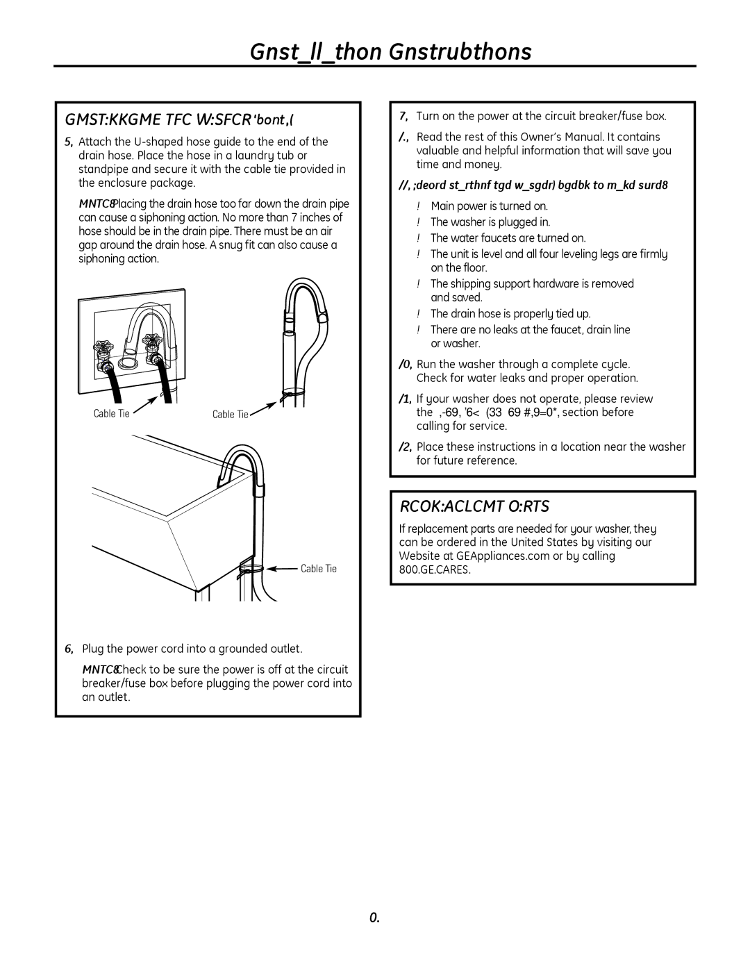 GE WBVH5300, GFWN1000 installation instructions REPLaCEMEnt PartS, Before starting the washer, check to make sure 