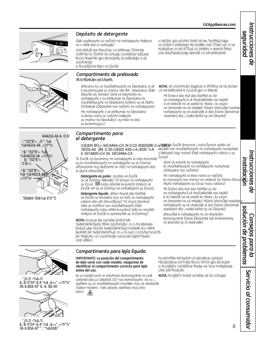 GE GFWN1000, WBVH5300 Depósito de detergente, Compartimento de prelavado, Compartimento para El detergente 