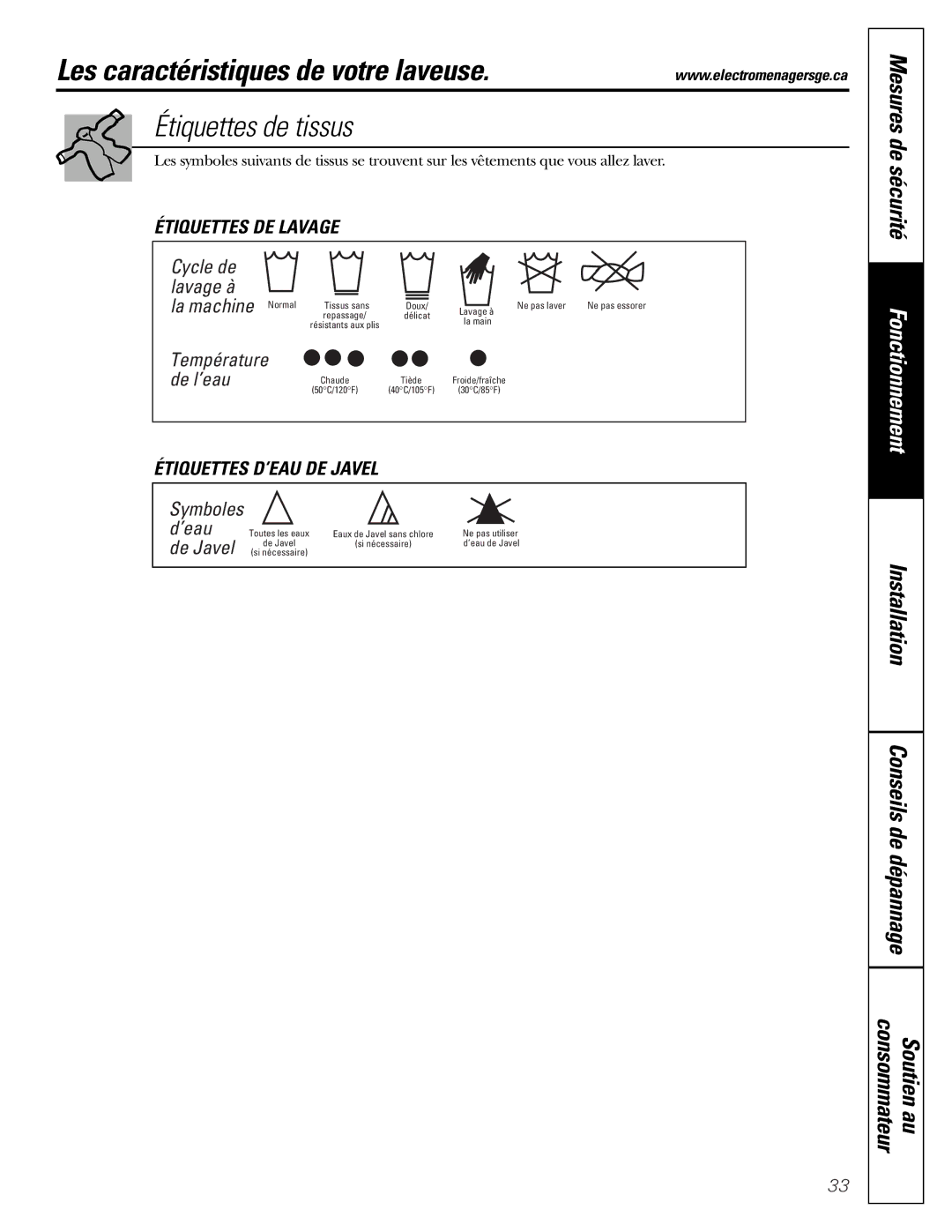 GE WBVH6240, GCVH6260, GBVH6260 installation instructions Étiquettes de tissus, La machine Normal 