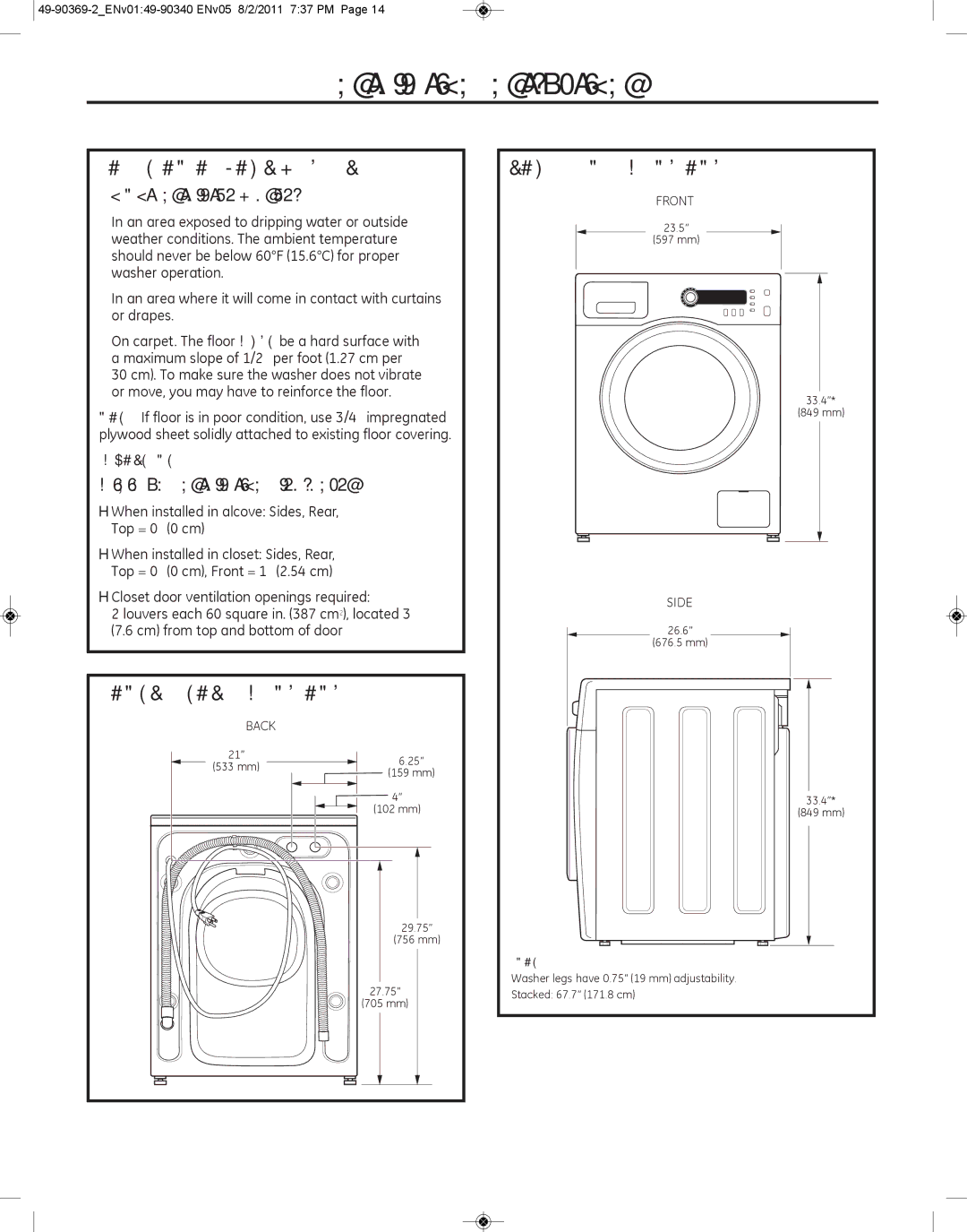 GE wcvh4815k, wcvh4800k installation instructions LOCatIOn of yOUr WaSHEr, COntraCtOr DIMEnSIOnS, ROUgH-In DIMEnSIOnS 