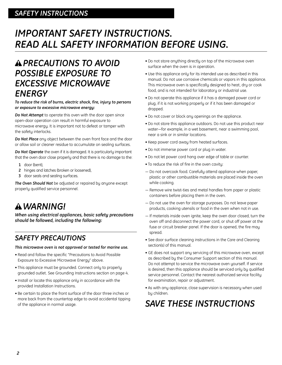 GE WES0930 operating instructions WPRECAUTIONS to Avoid, Safety Precautions 