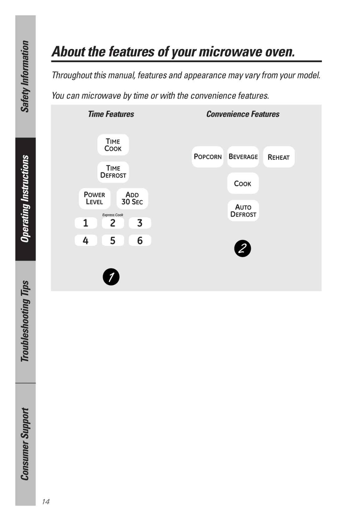 GE WES1130 owner manual You can microwave by time or with the convenience features 