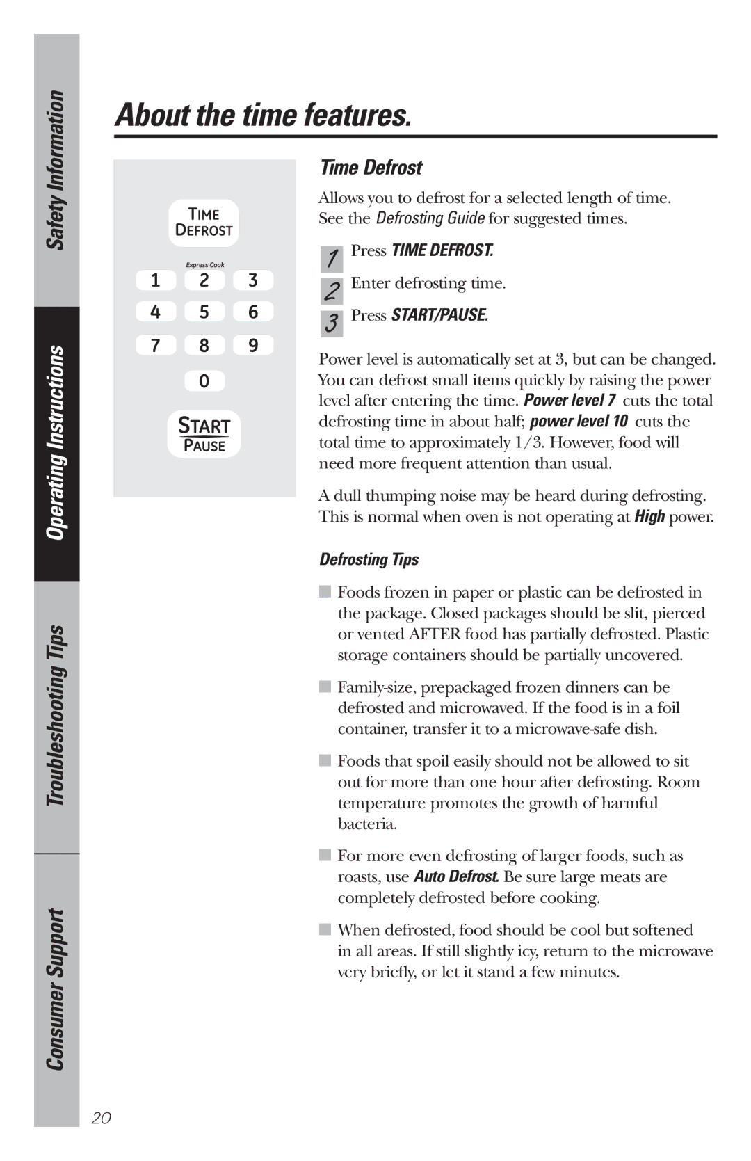 GE WES1130 owner manual Time Defrost, Defrosting Tips 