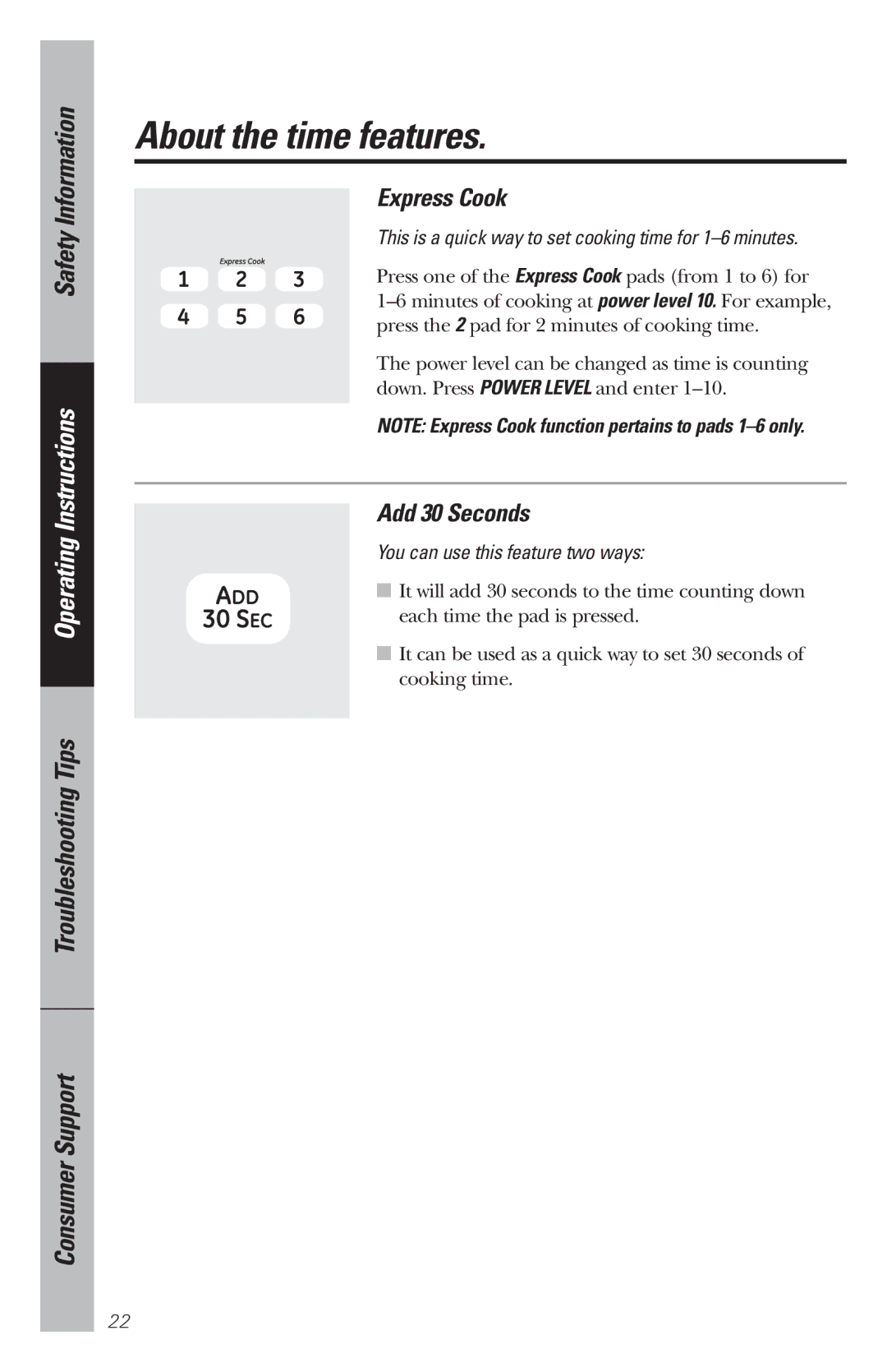 GE WES1130 owner manual Express Cook, Add 30 Seconds 