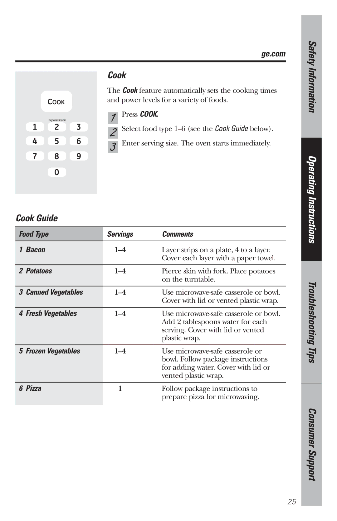 GE WES1130 owner manual Cook Guide 