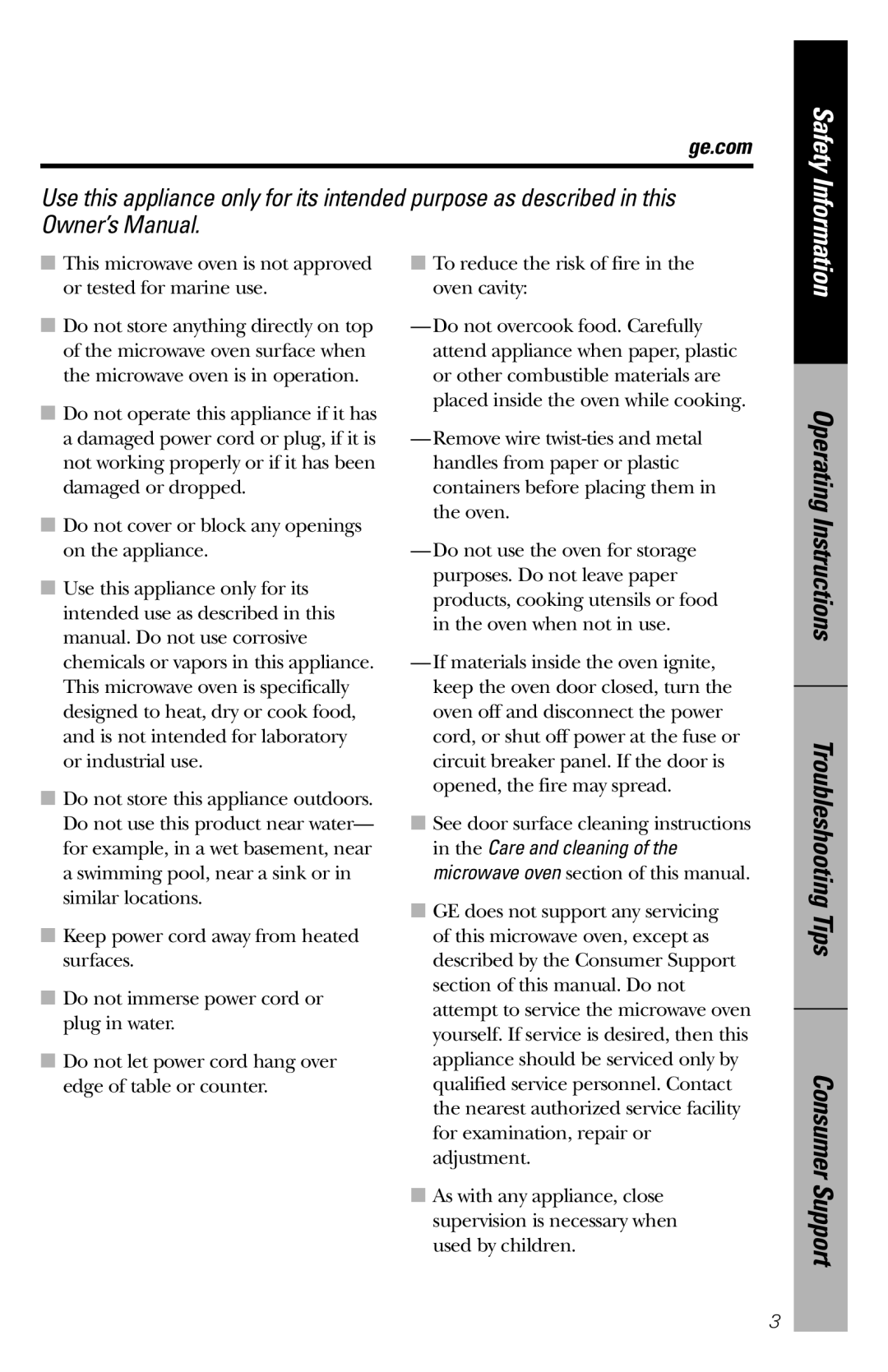 GE WES1130 owner manual Consumer Support, Ge.com 