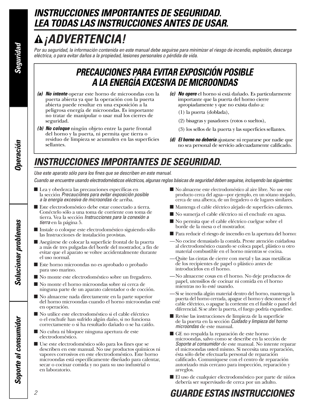 GE WES1384SMSS owner manual ¡Advertencia 