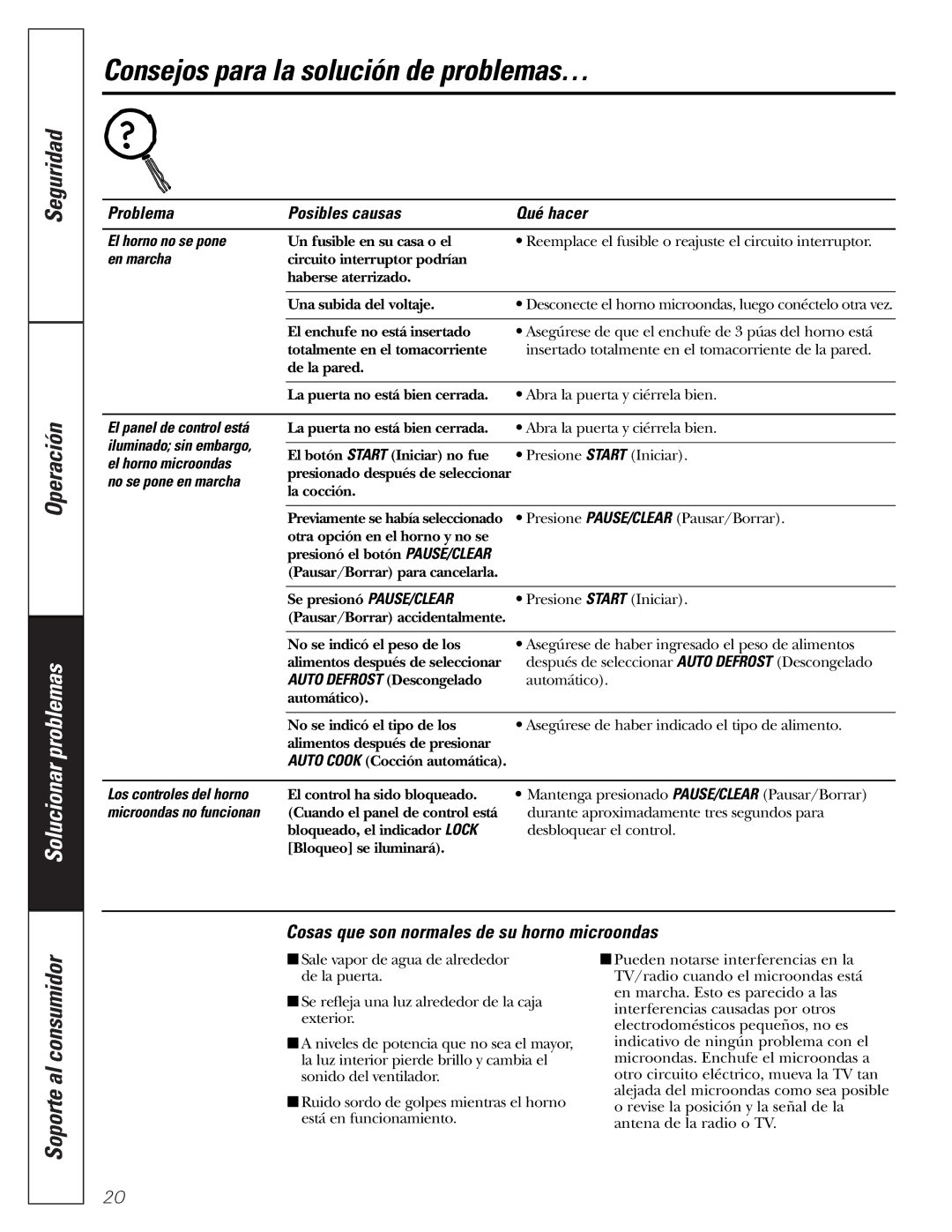 GE WES1384SMSS owner manual Consejos para la solución de problemas…, Cosas que son normales de su horno microondas 