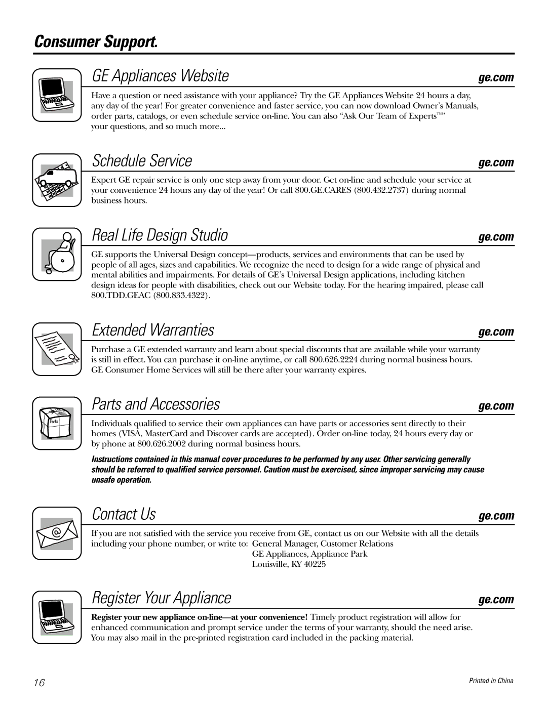 GE WineChiller Consumer Support GE Appliances Website, Schedule Service, Real Life Design Studio, Extended Warranties 