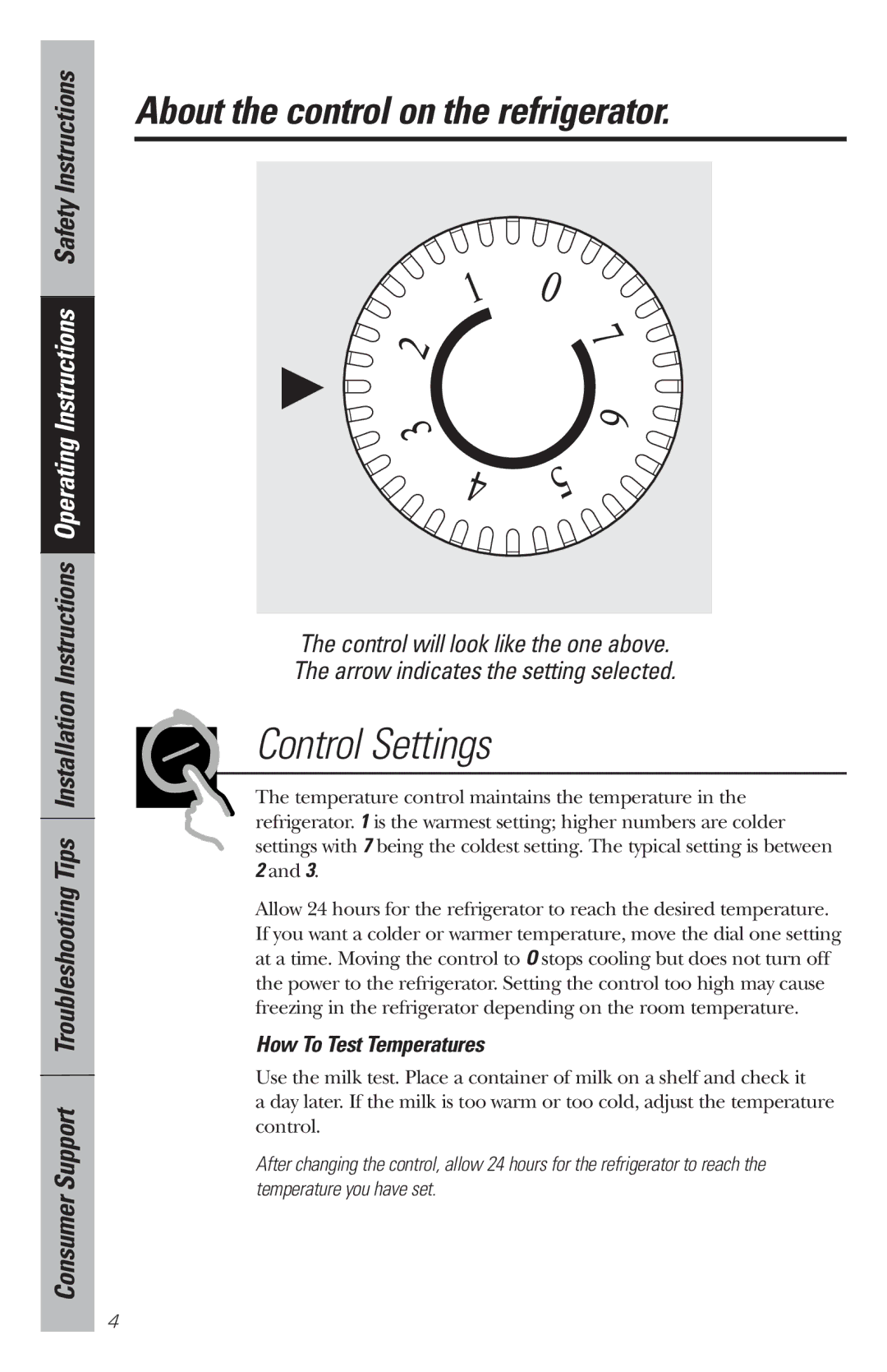 GE WMR04GAV owner manual Control Settings, About the control on the refrigerator 