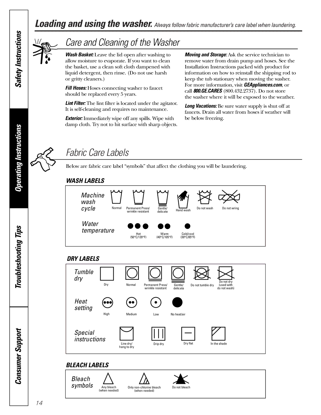 GE WNSB9080, WNSB8060, WNSB9100 owner manual Care and Cleaning of the Washer 