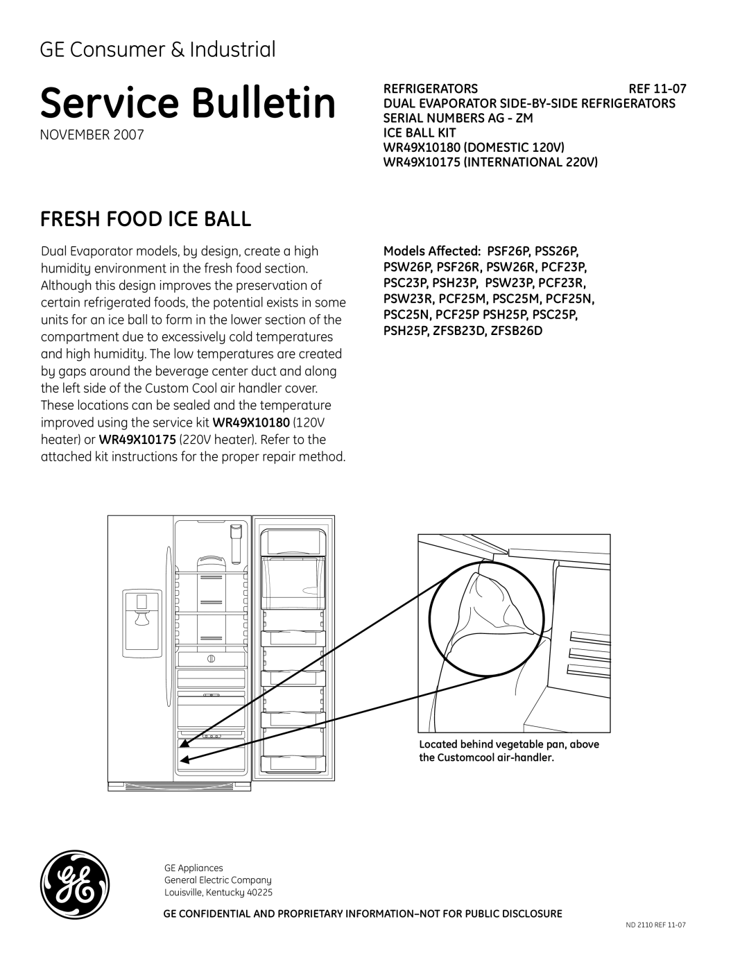 GE WR49X10180 manual Service Bulletin, Fresh Food ICE Ball 