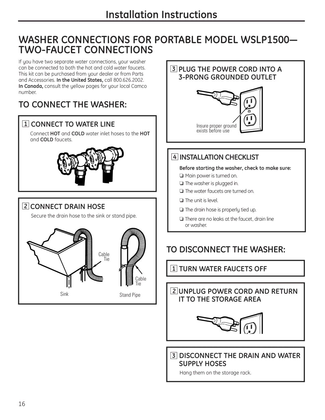 GE WSLS1500, WSLP1500 manual Turn Water Faucets OFF, Disconnect the Drain and Water Supply Hoses 