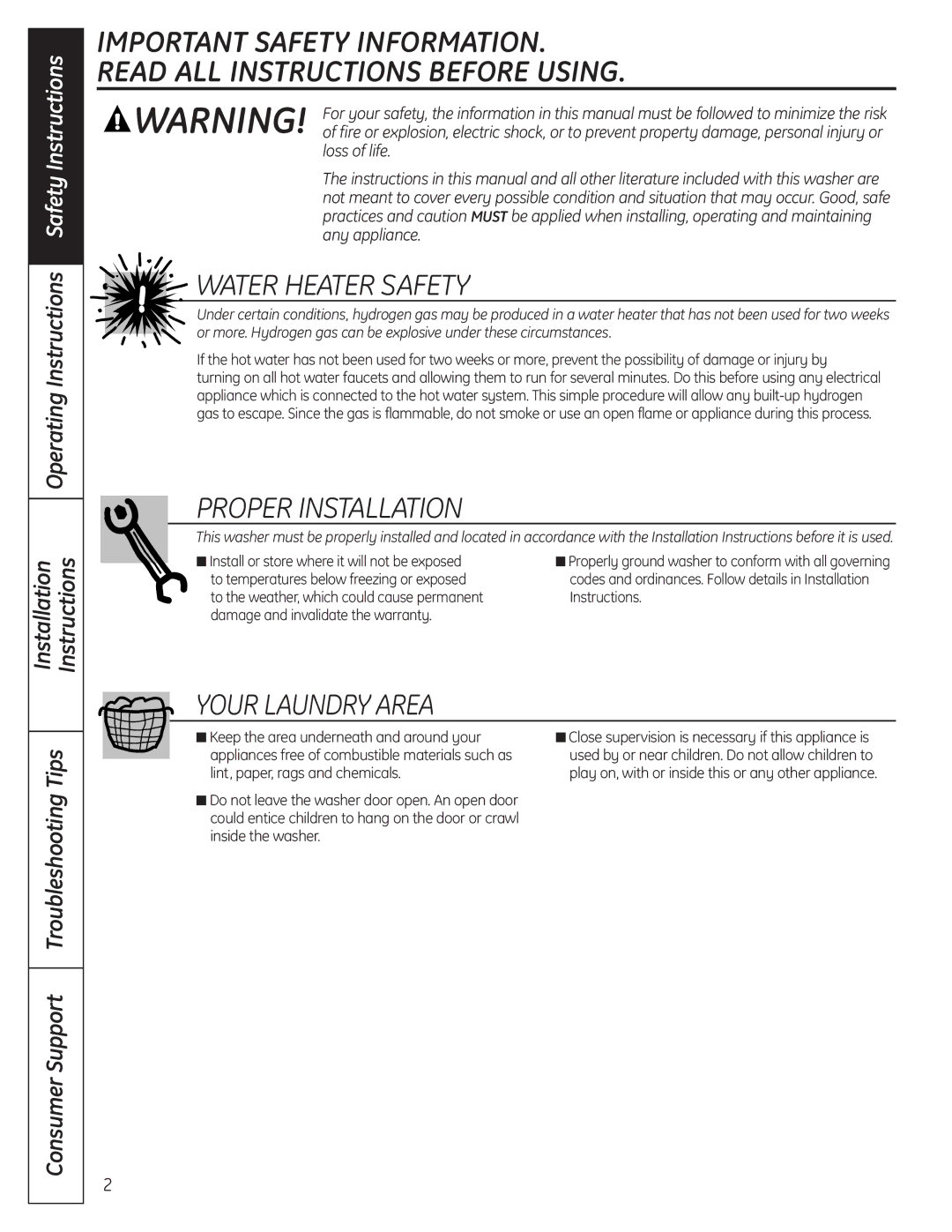 GE WSLS1500, WSLP1500 manual Water Heater Safety 