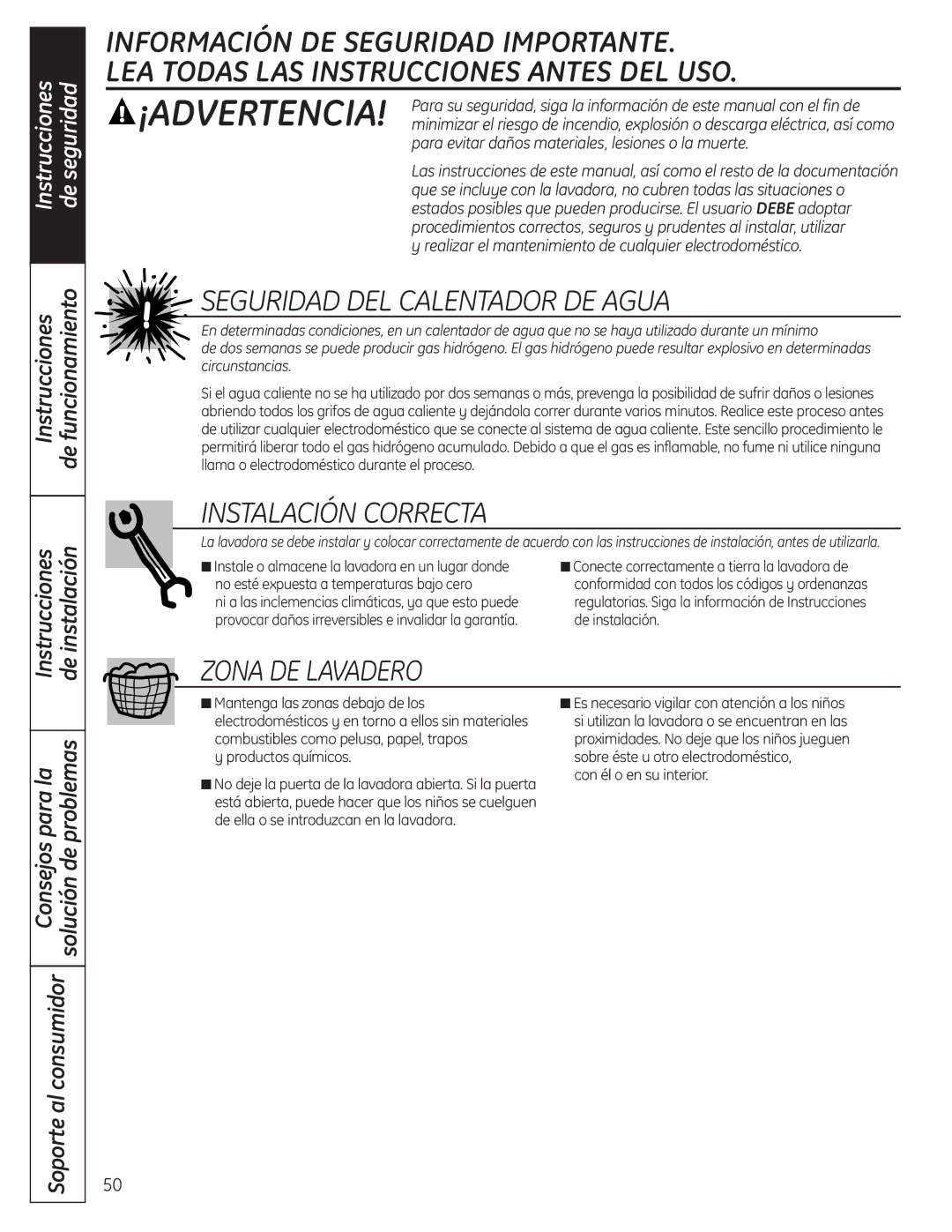 GE WSLS1500, WSLP1500 manual Seguridad DEL Calentador DE Agua 