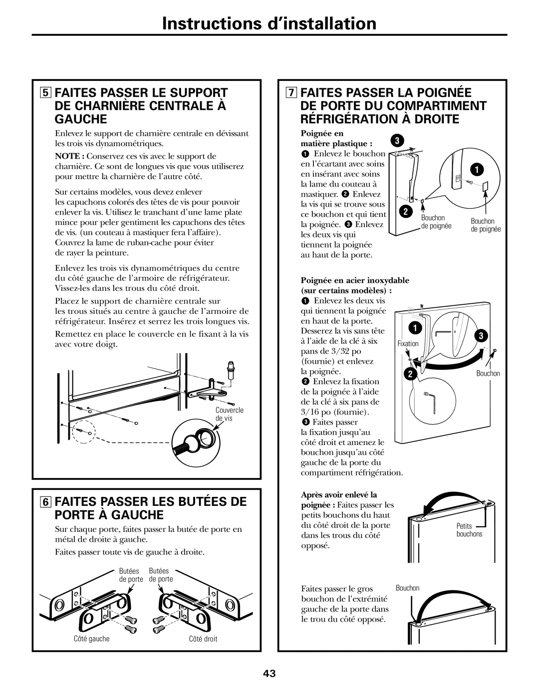 GE 197D3354P013 Faites Passer LES Butées DE Porte À Gauche, Poignée en Matière plastique, Poignée en acier inoxydable 