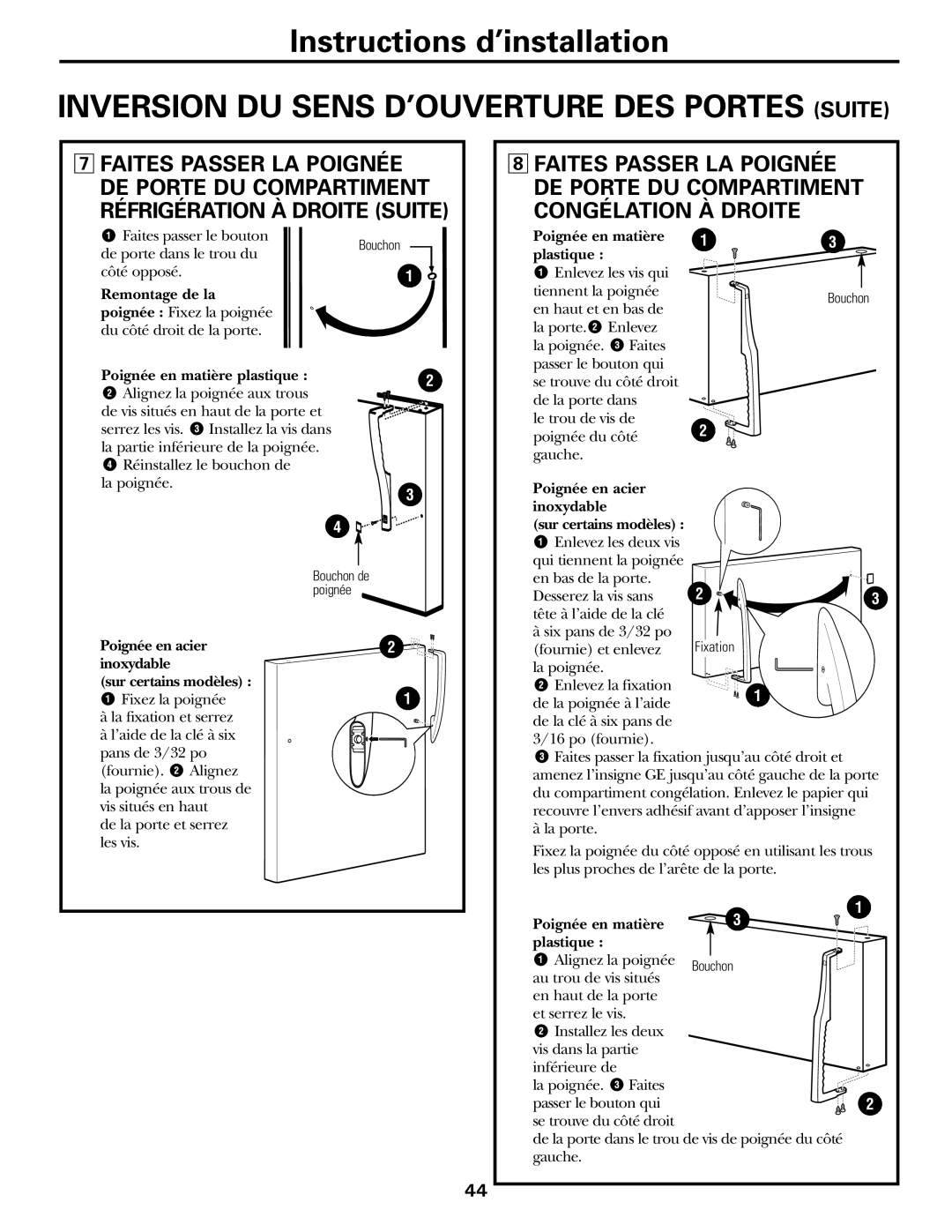 GE WX08X10015, WX08X10025, WX08X10006, 197D3354P013 manual Réfrigération À Droite Suite 